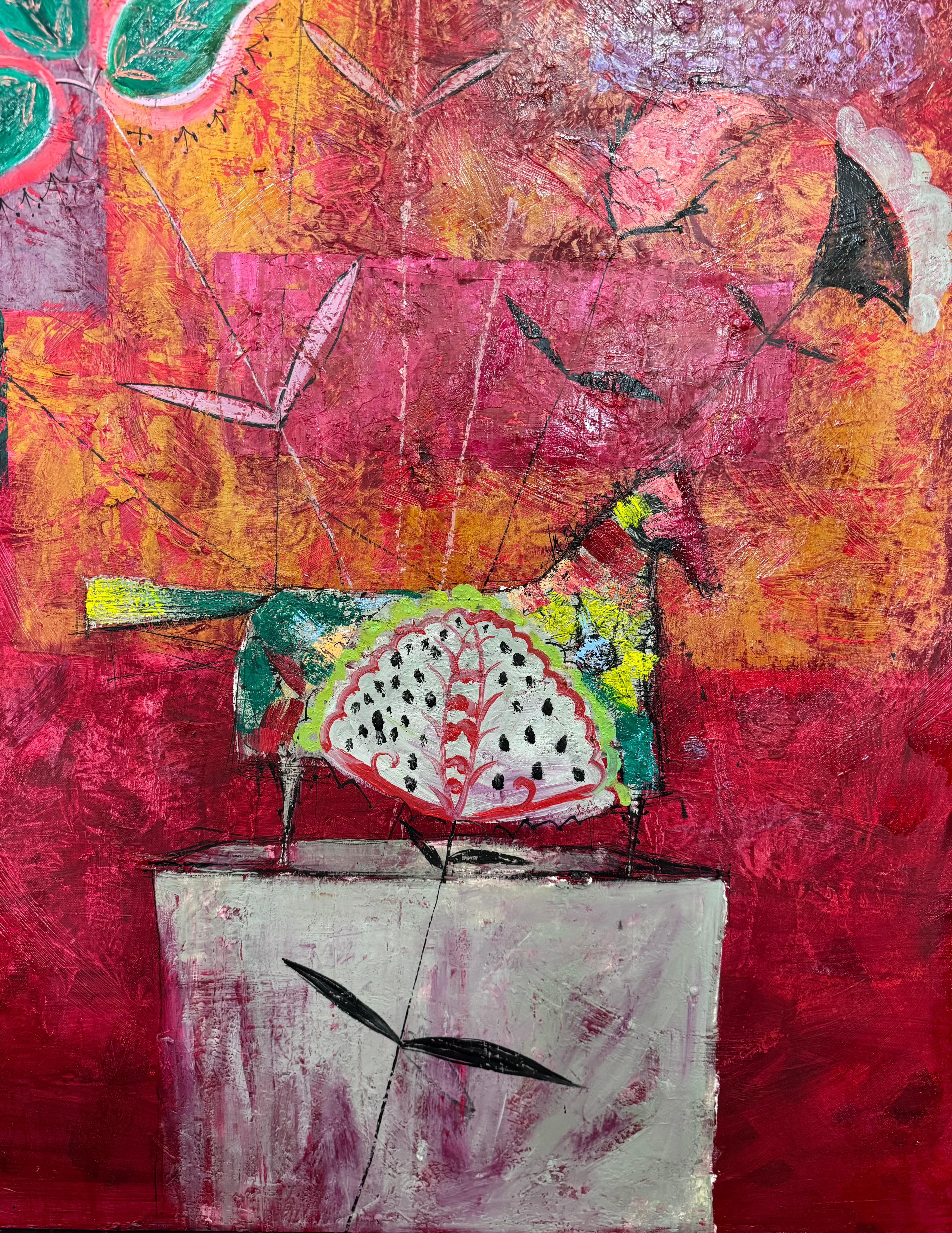 Composizione su sfondo di velluto, 130x140 cm, olio su tela in vendita 1