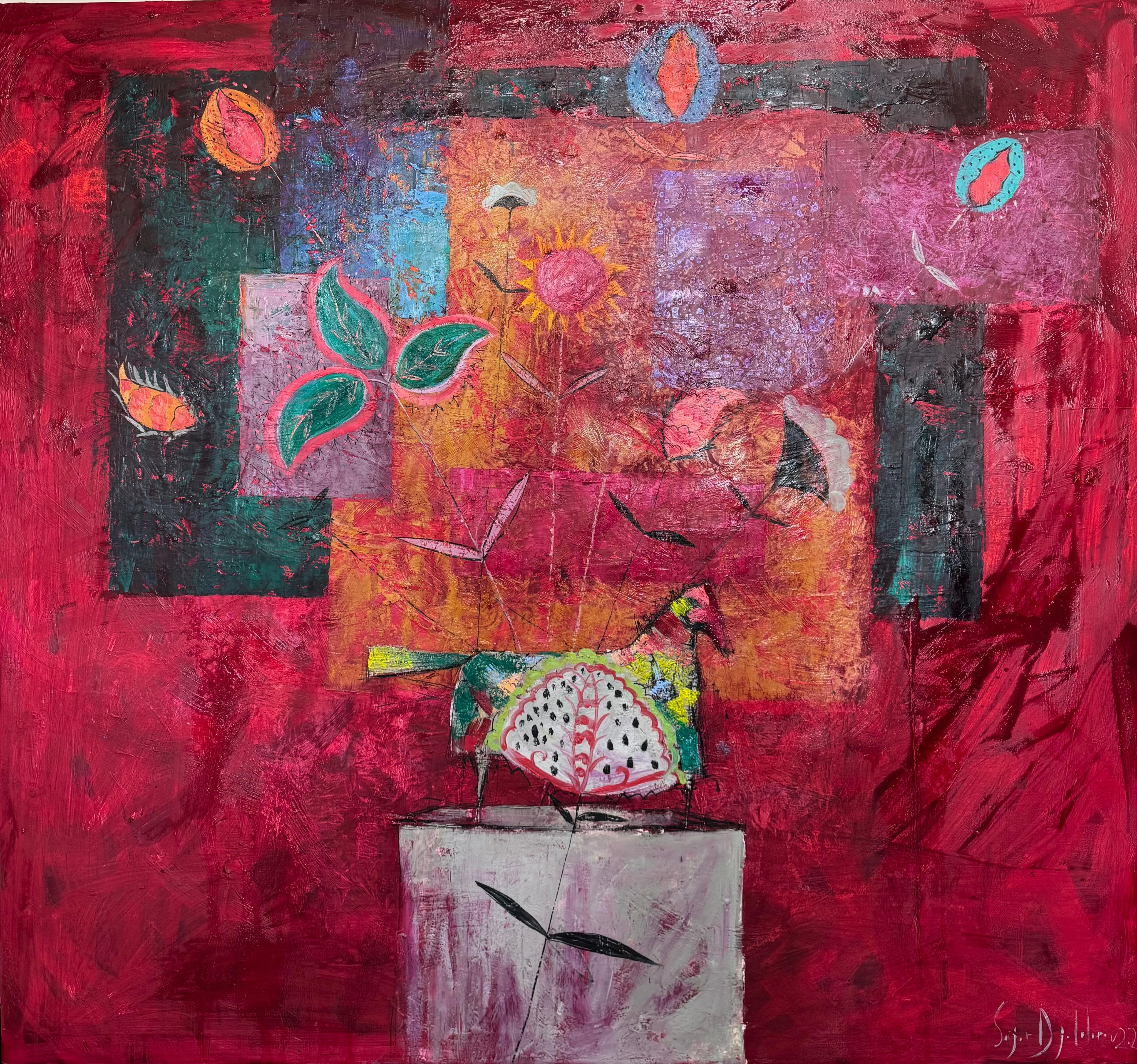 Composizione su sfondo di velluto, 130x140 cm, olio su tela - Painting di  Sanjar Djabbarov