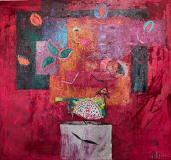 Composition on a velvet background, 130x140 cm, oil on canvas