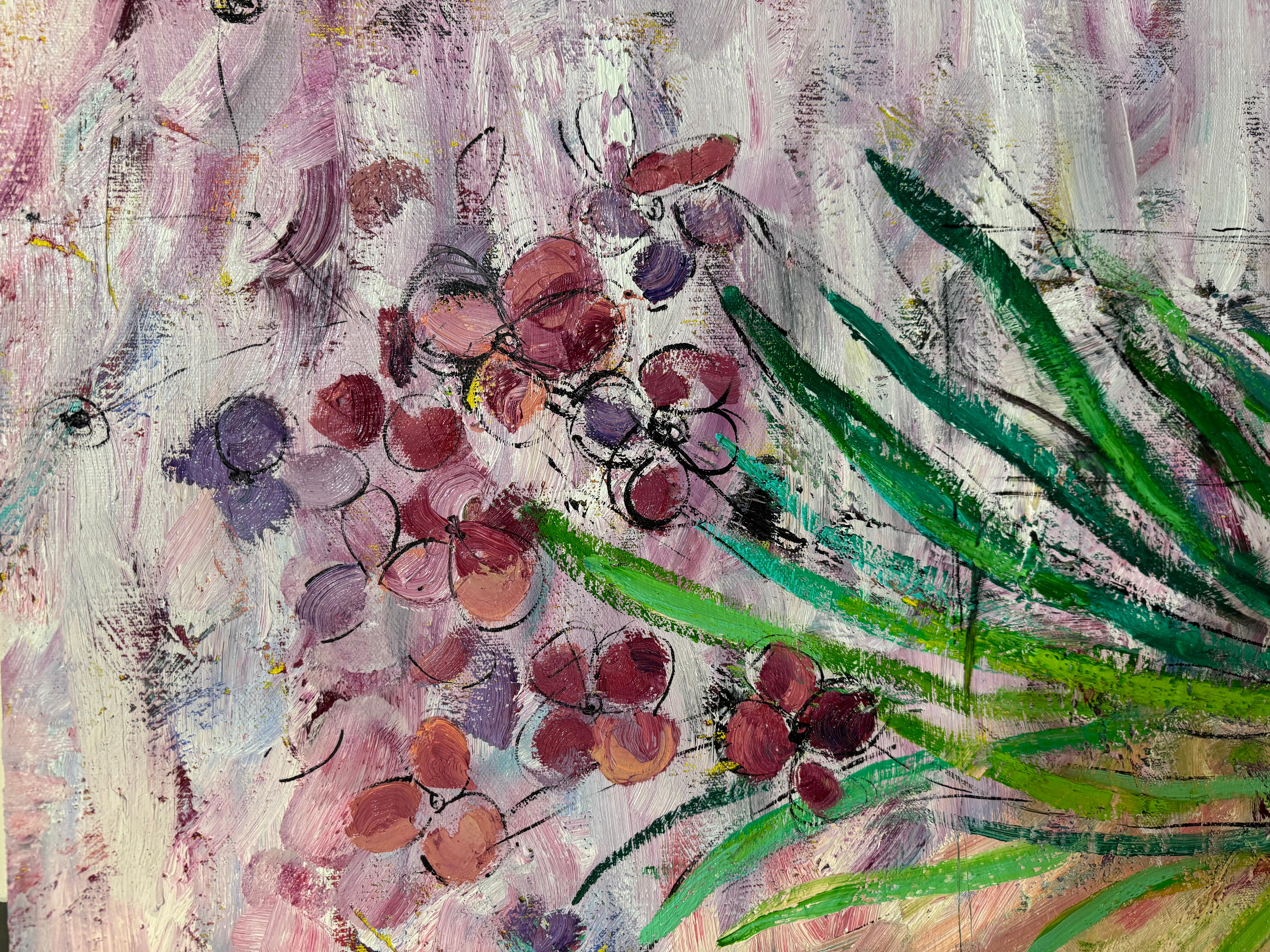 Orchid and dragonfly, 130x140 cm, oil on canvas For Sale 2