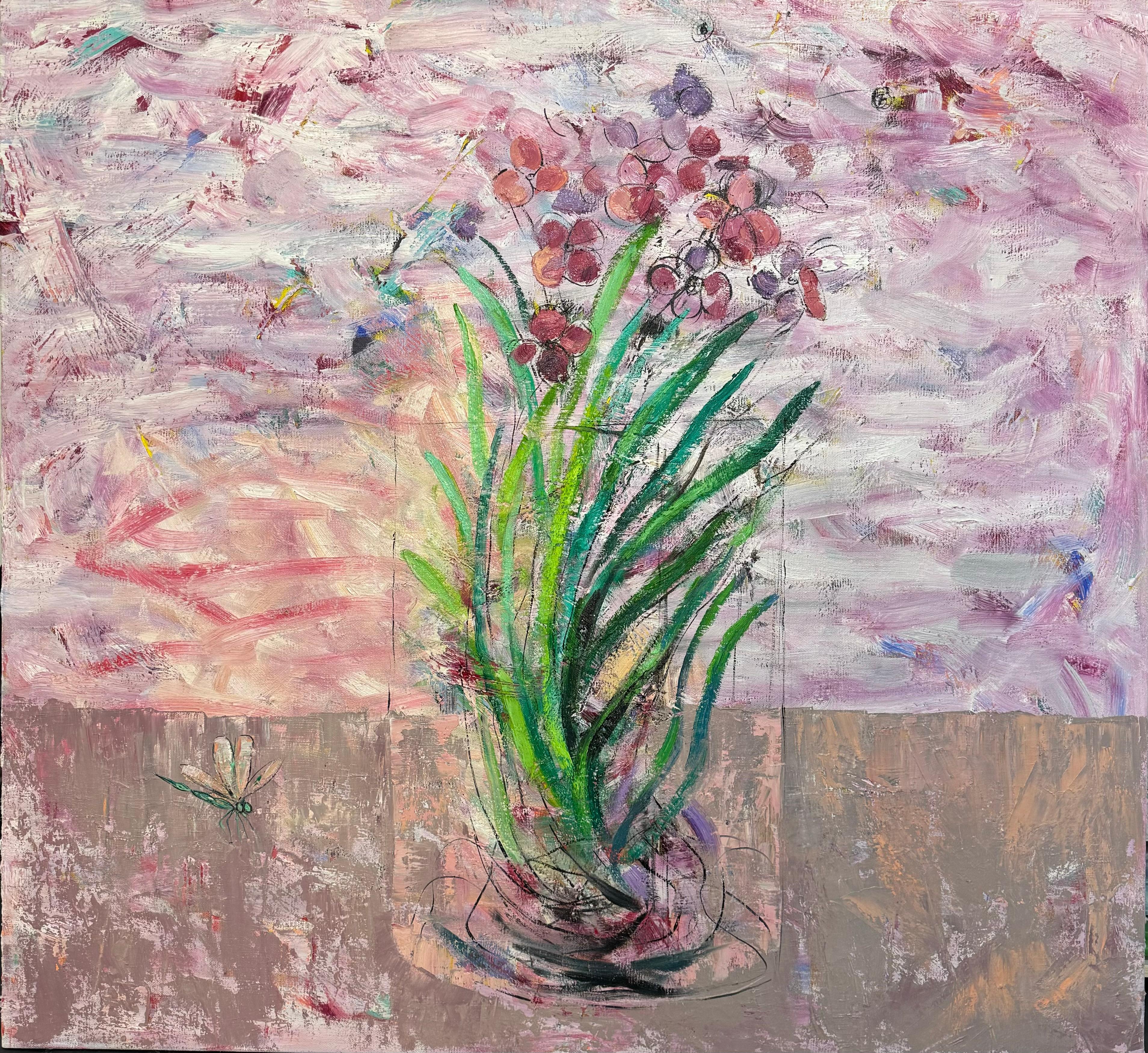 Orchid and dragonfly, 130x140 cm, oil on canvas - Art by  Sanjar Djabbarov