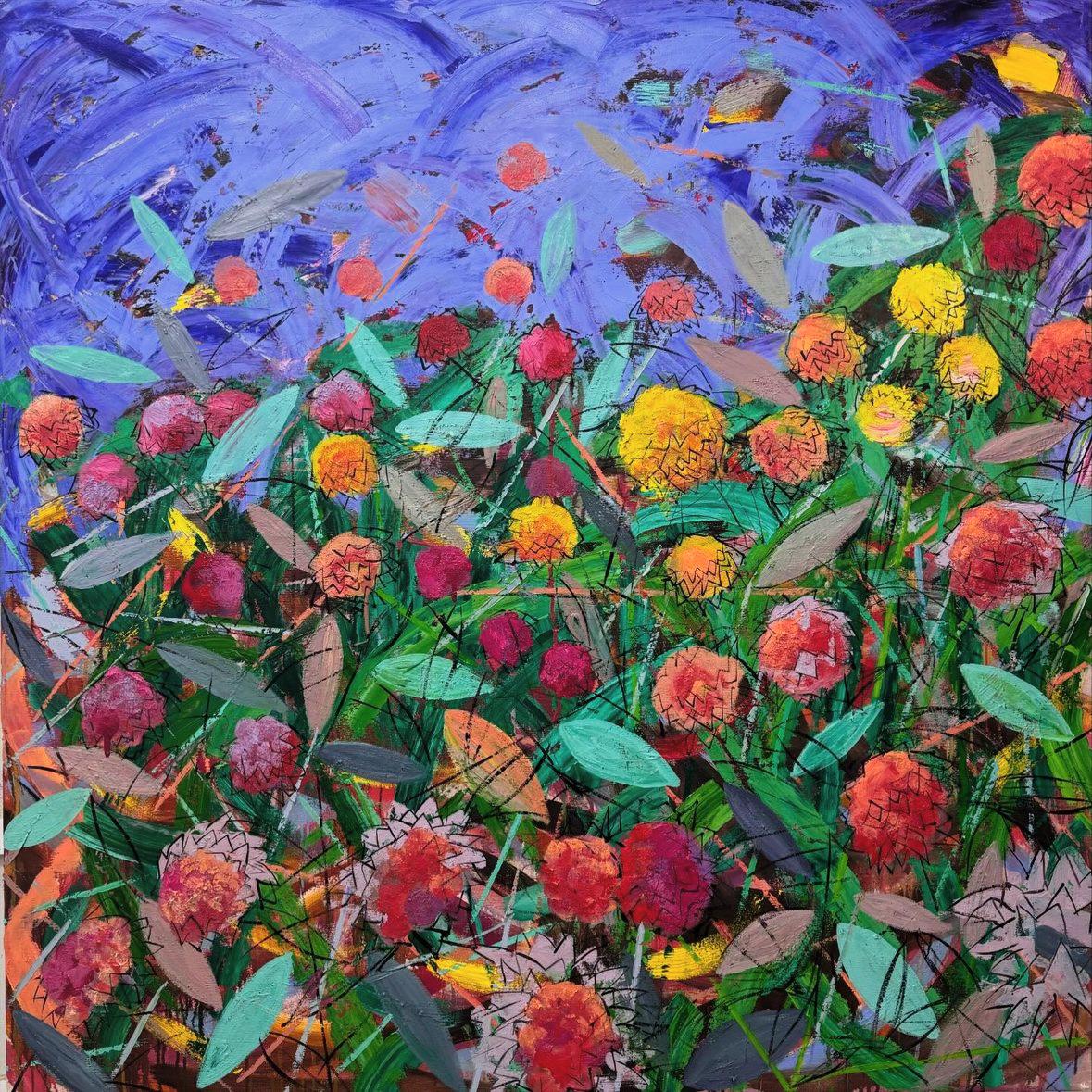 Il nostro piccolo giardino 3, 150x150 cm, olio su tela - Painting di  Sanjar Djabbarov