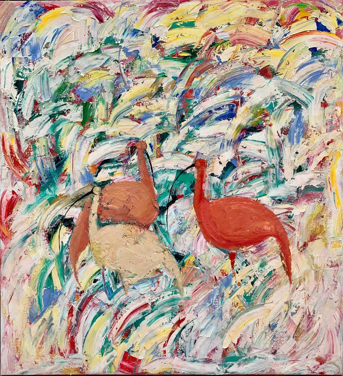 "Ibises 2" Abstract Oil Painting 43" x 43" in by Sanjar Djabbarov

ABOUT 
Sanjar Djabbarov was born in Gulistan, the capital of the Sirdaria Province in eastern Uzbekistan. The avant-garde artist studied Industrial Design at the National Institute