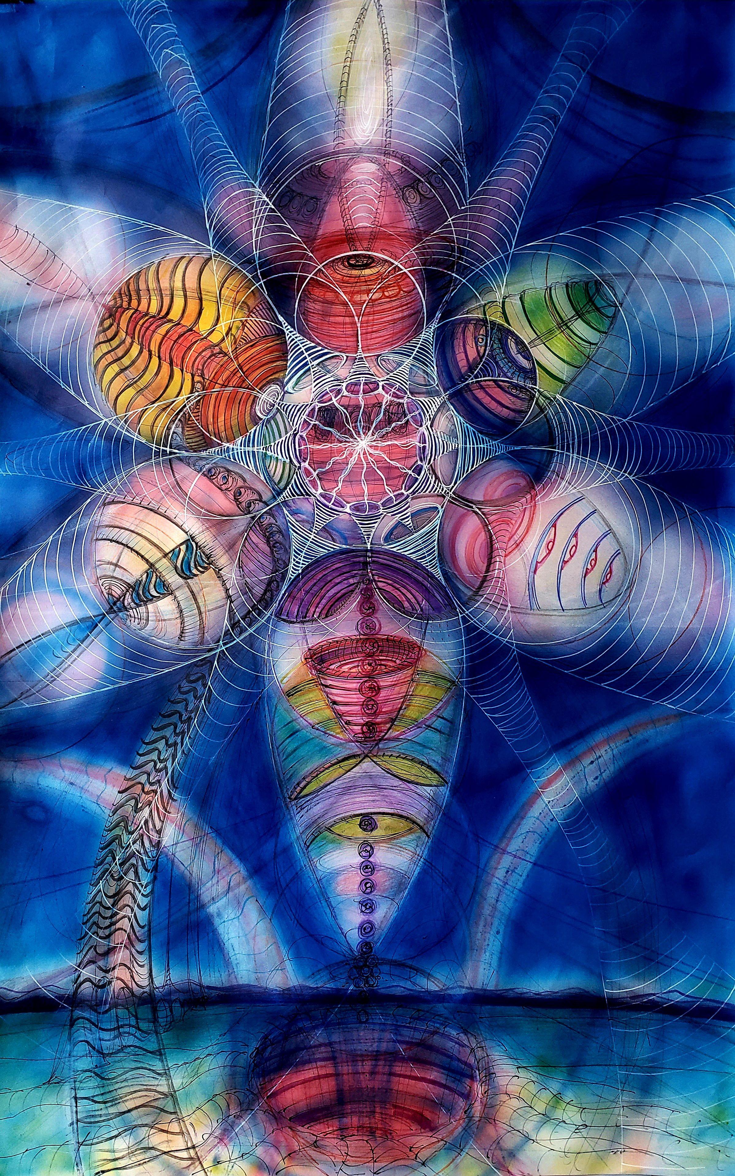 Vibrating Spheres, Mixed Media on Paper - Mixed Media Art by Sanjoy Das