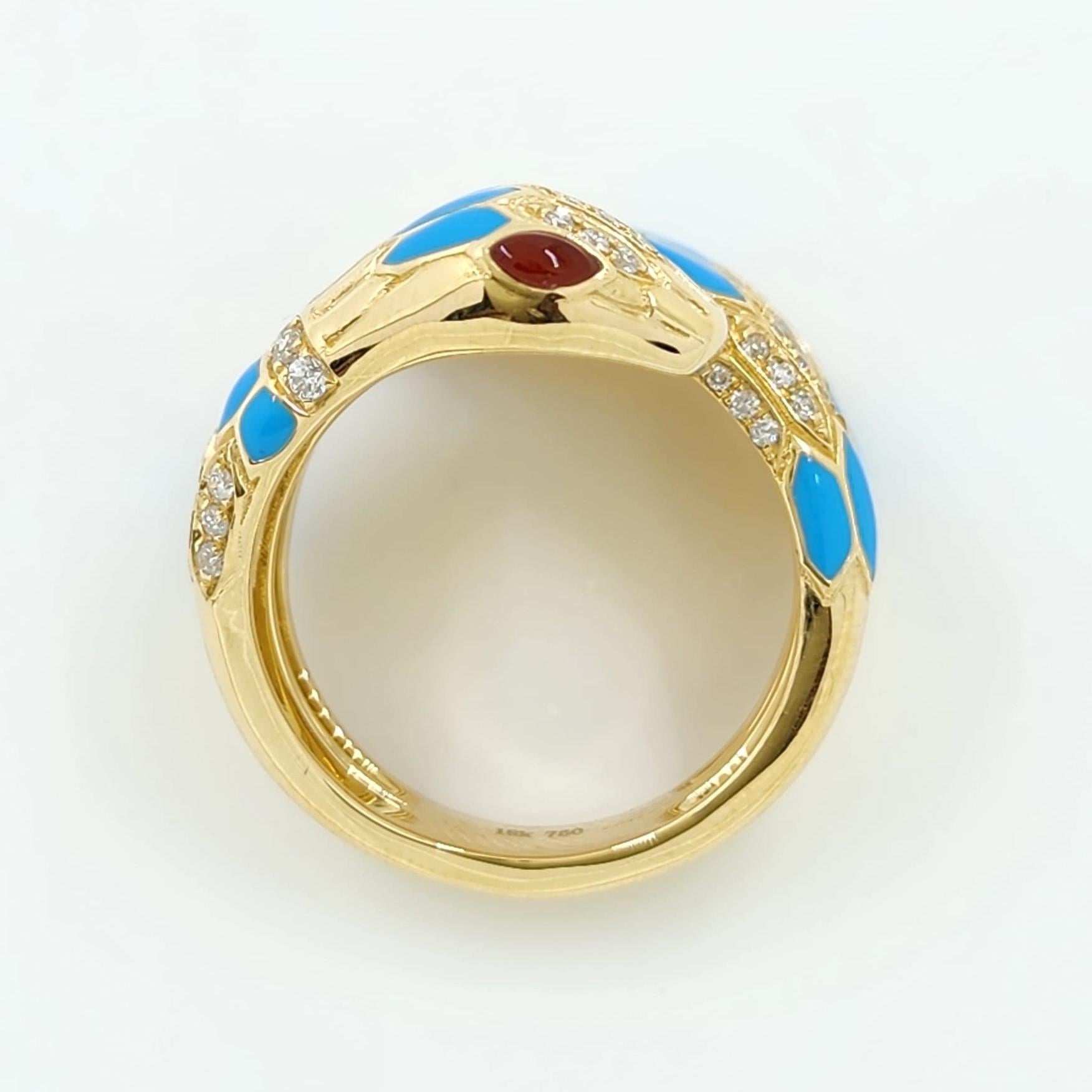 Women's Snake Diamond Enamel Ring in 18 Karat Yellow Gold