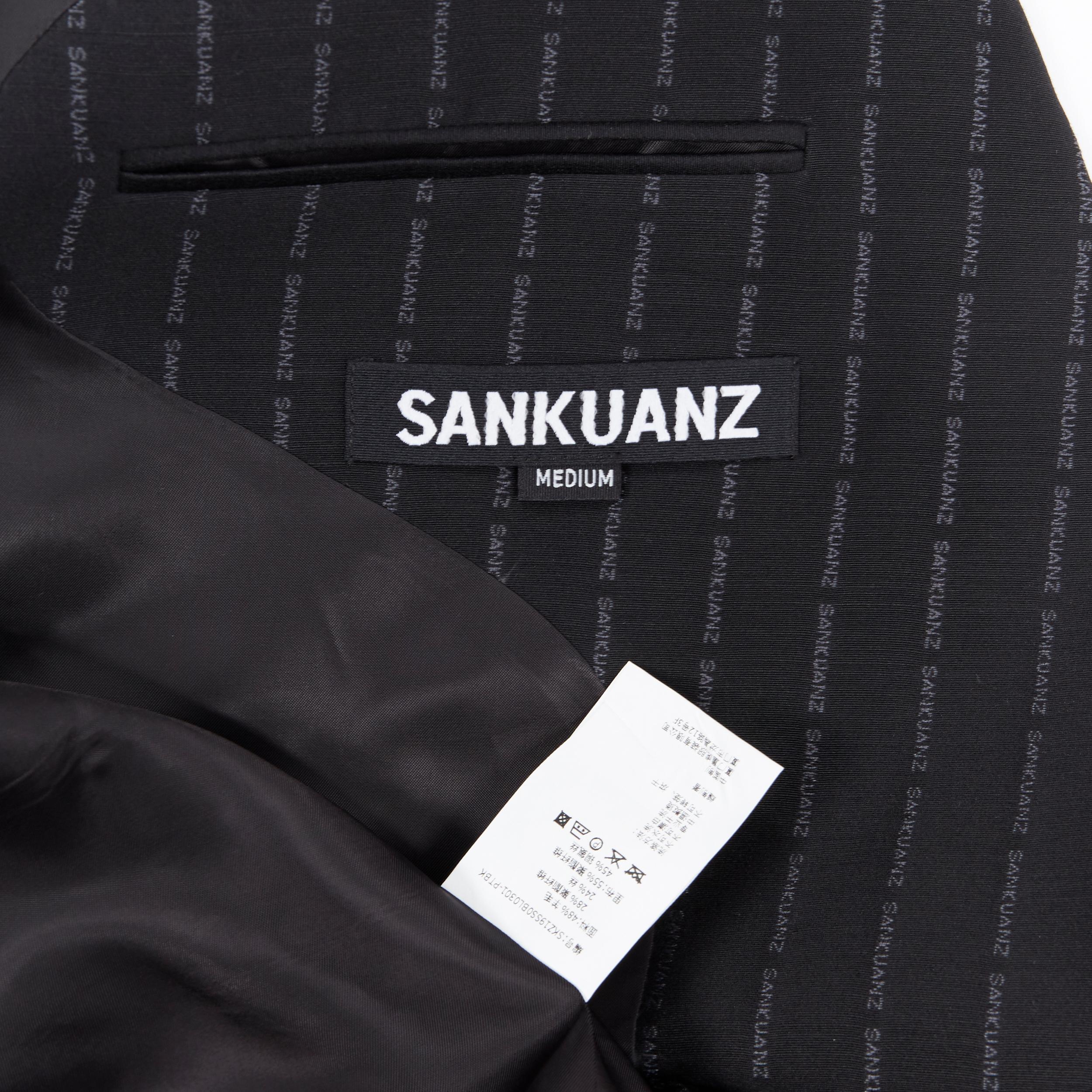 SANKUANZ black logomania jacquard pinstripe boxy double breasted blazer jacket M 2