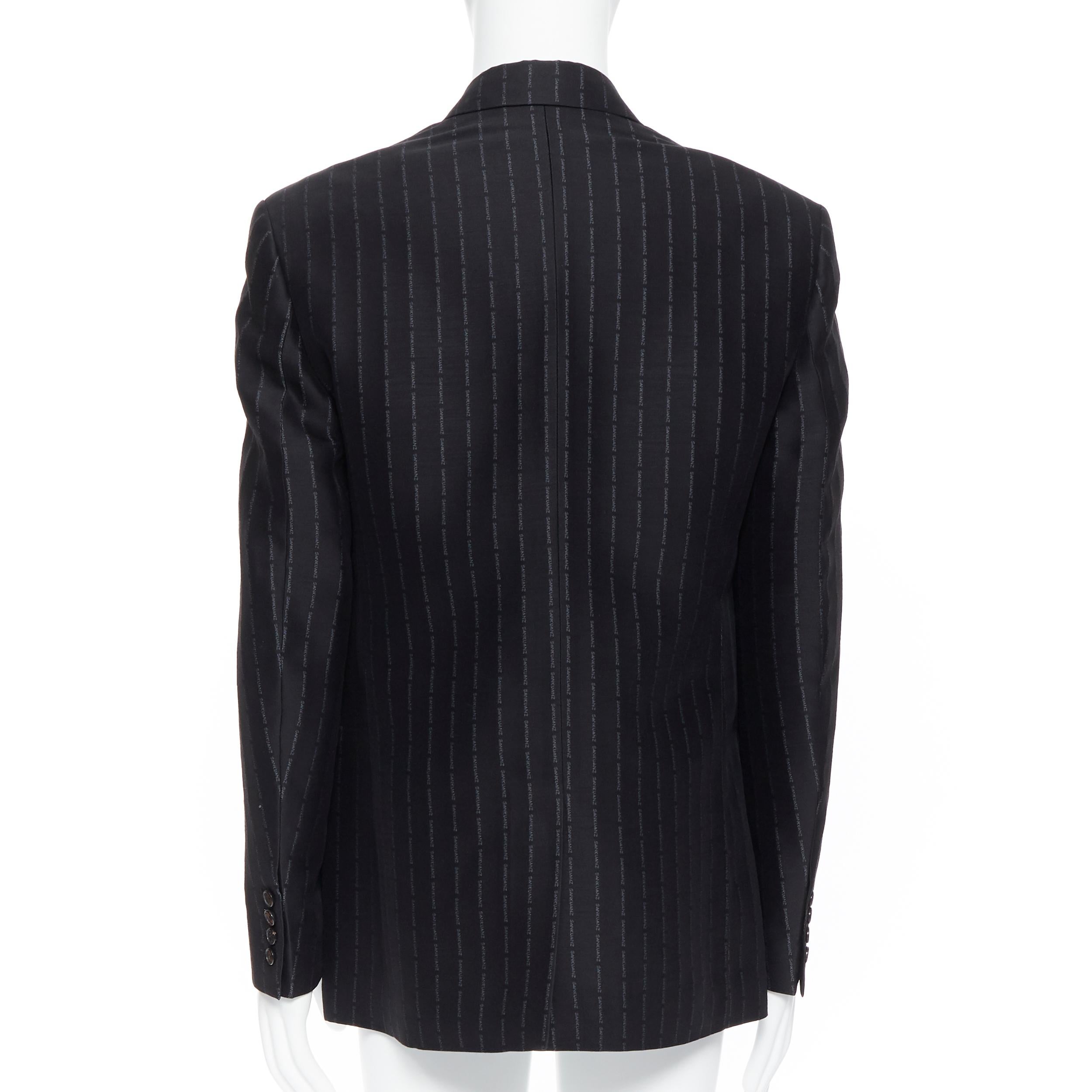 Black SANKUANZ black logomania jacquard pinstripe boxy double breasted blazer jacket M