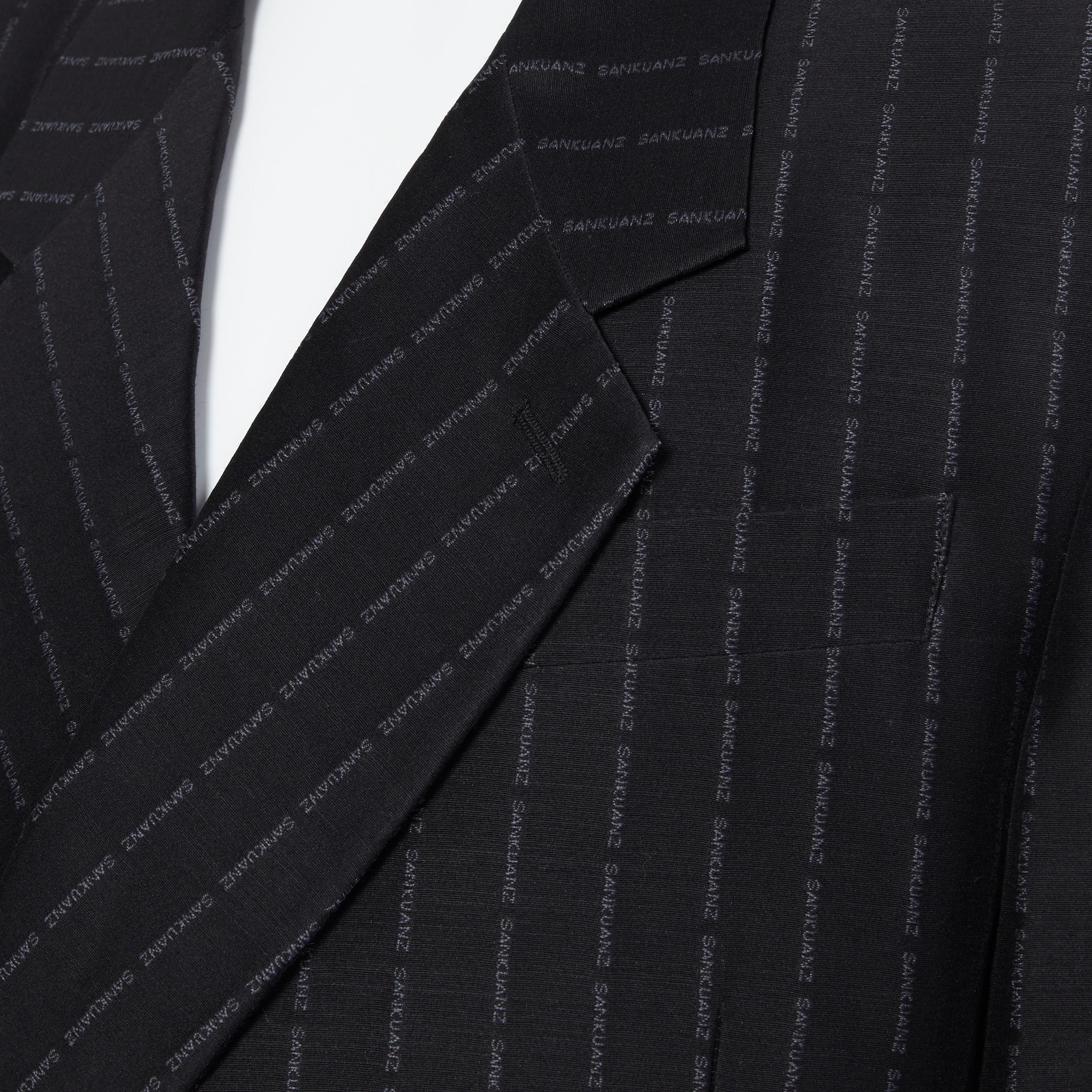 Men's SANKUANZ black logomania jacquard pinstripe boxy double breasted blazer jacket M