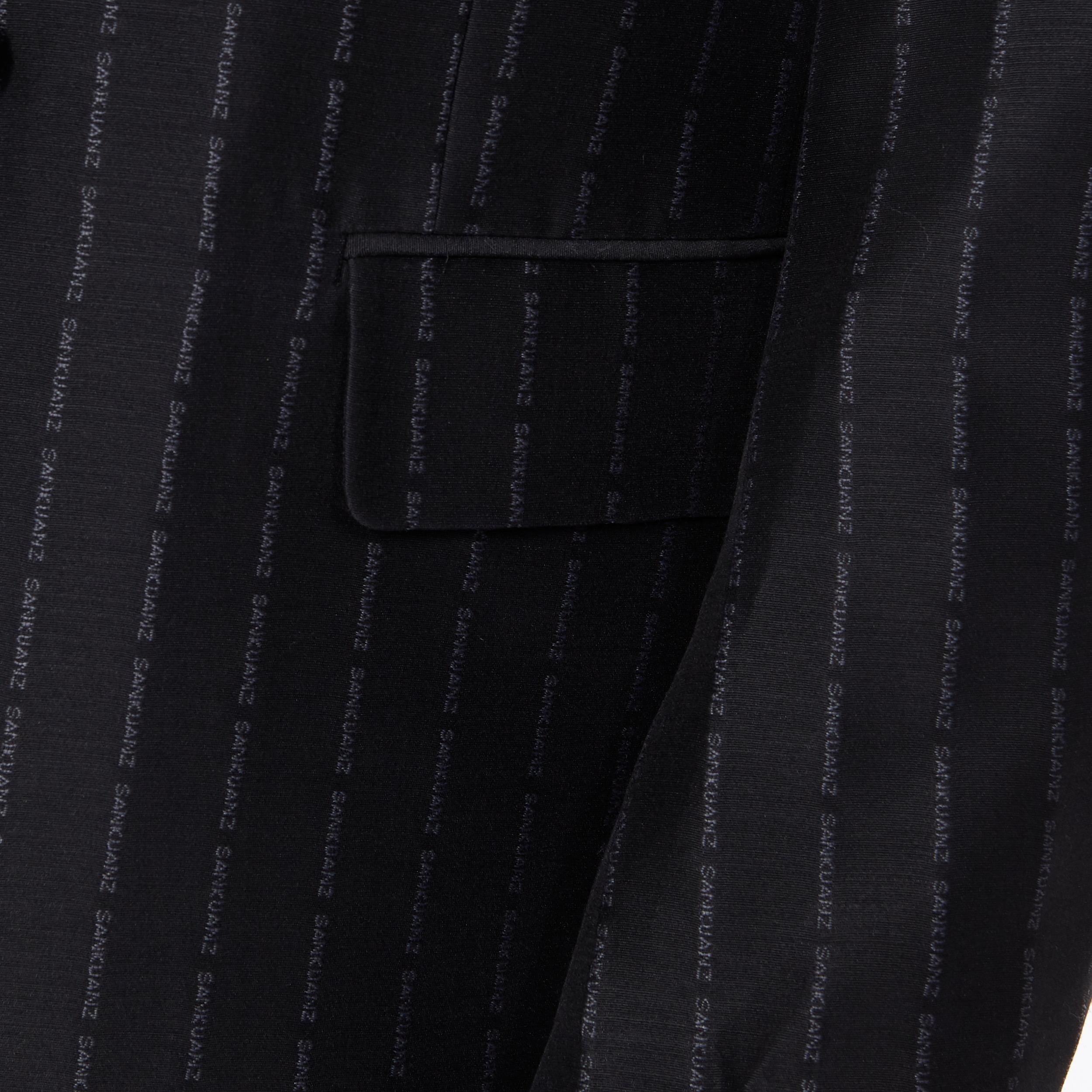 SANKUANZ black logomania jacquard pinstripe boxy double breasted blazer jacket M 1