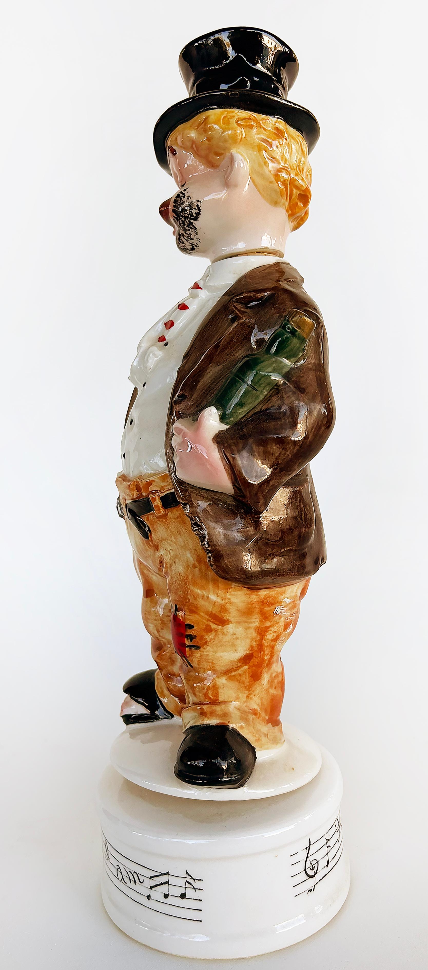 XX secolo Sankyo Glazed Ceramic Hobo Figurine Music Box 