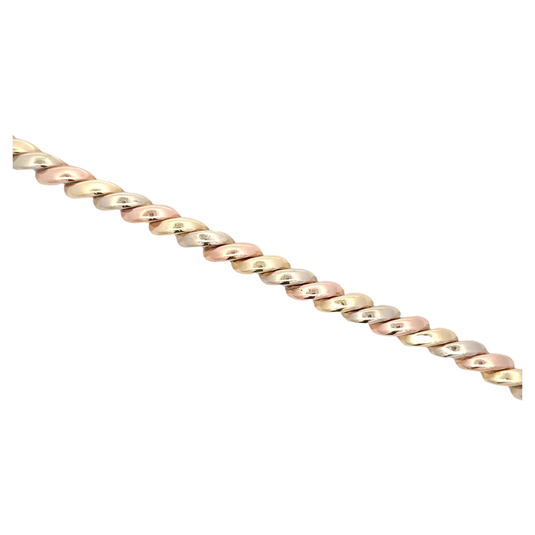 SanMarco Tri-Color Gold Link Bracelet 22.7 Grams 14 Karat Gold 7.38 Inches Italy