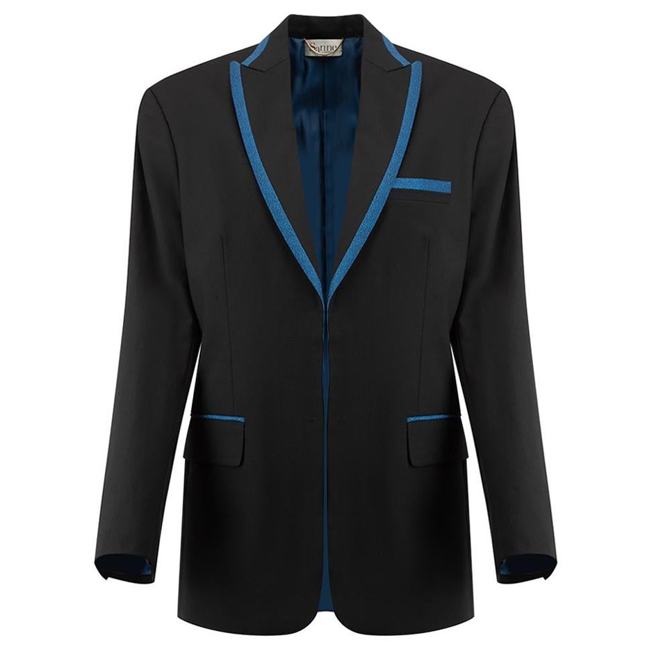 Sanne Black with Metallic Blue Trim Blazer Size S en venta