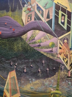 "Art Gallery" Original X-Large futuristic landscape. Mountains black yellow blue