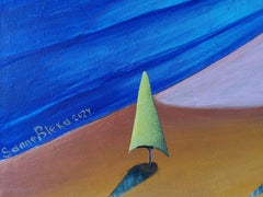 „ Vogel der Stadt“ Original futuristische quadratische Landschaft. Ölgemälde.