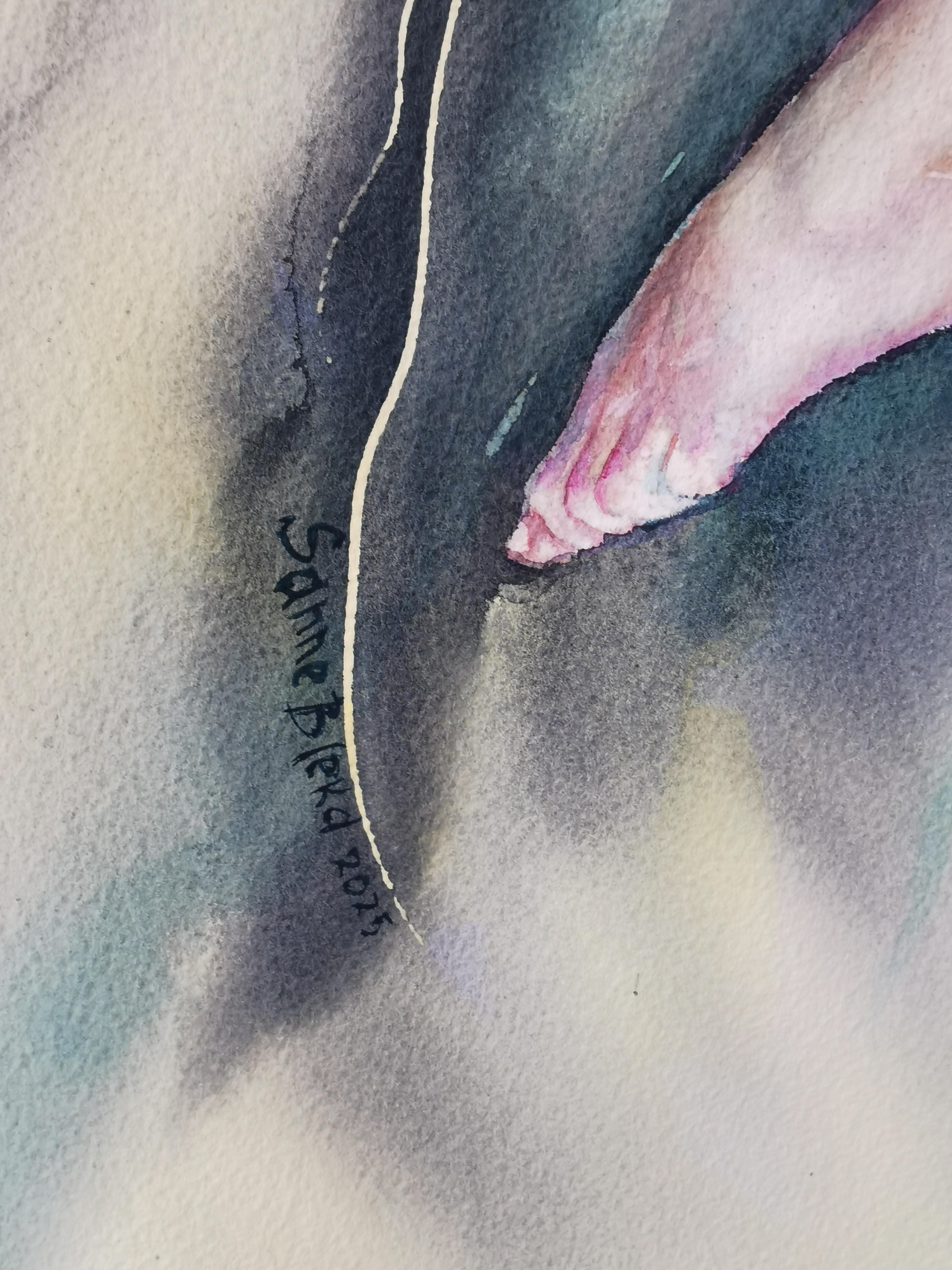 Traum. Impressionismus. Aquarellierter Akt. Körper. Frau. Durchschnittliche Größe. Senkrecht (Braun), Nude, von Sanne Bleka