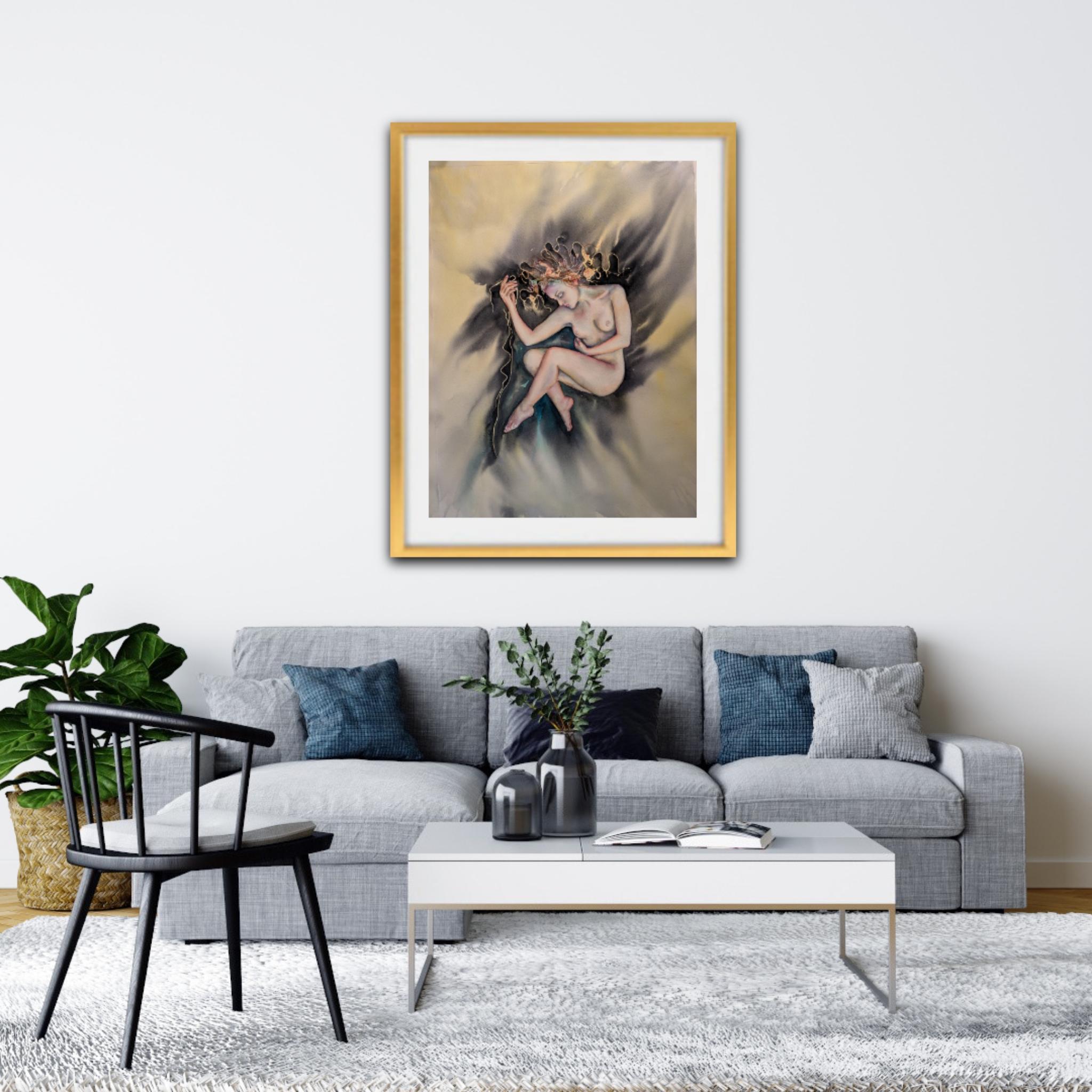 Traum. Impressionismus. Aquarellierter Akt. Körper. Frau. Durchschnittliche Größe. Senkrecht im Angebot 4