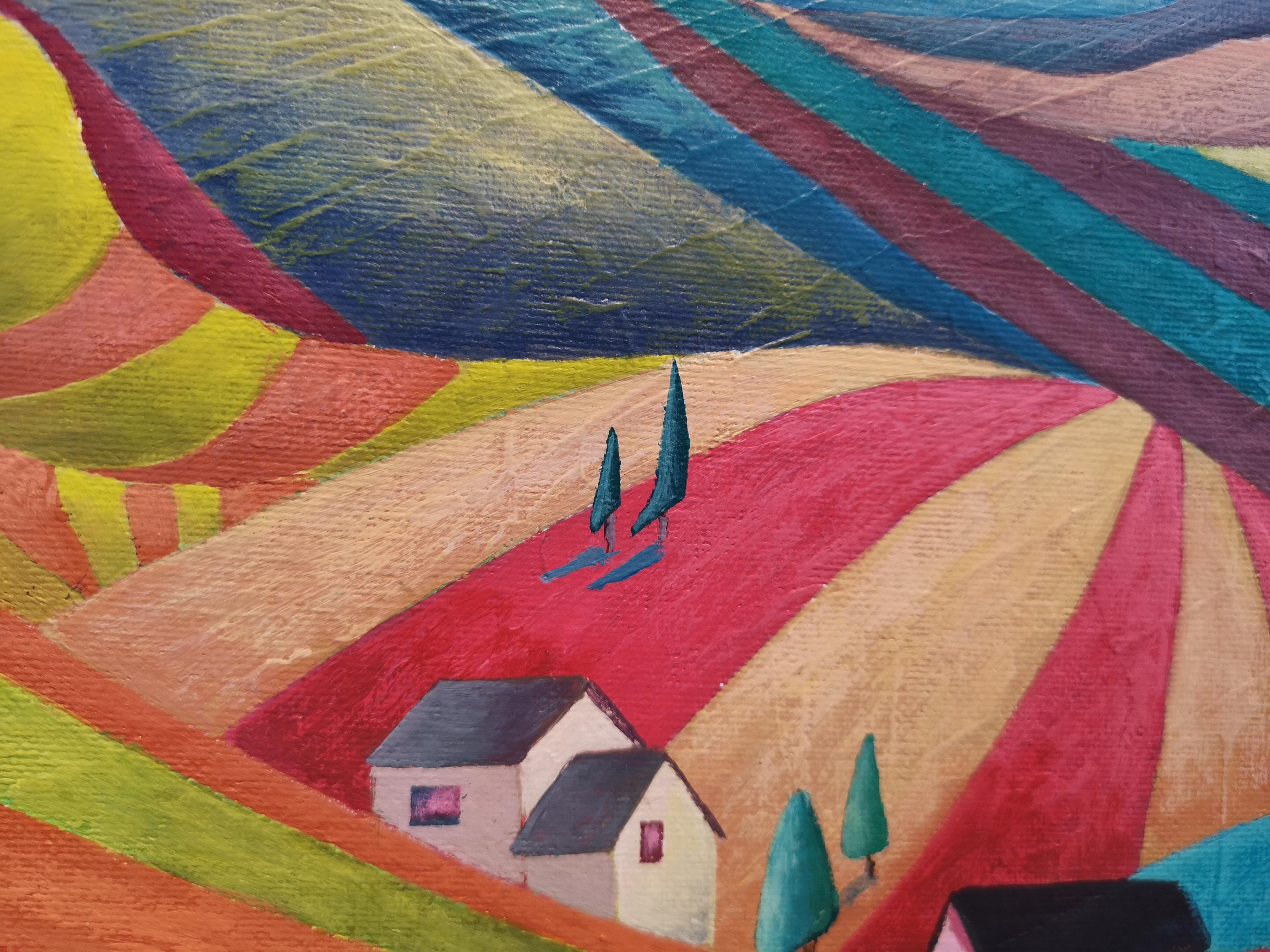 Ökologische Landschaft. Futurismus (Futuristisch), Painting, von Sanne Bleka