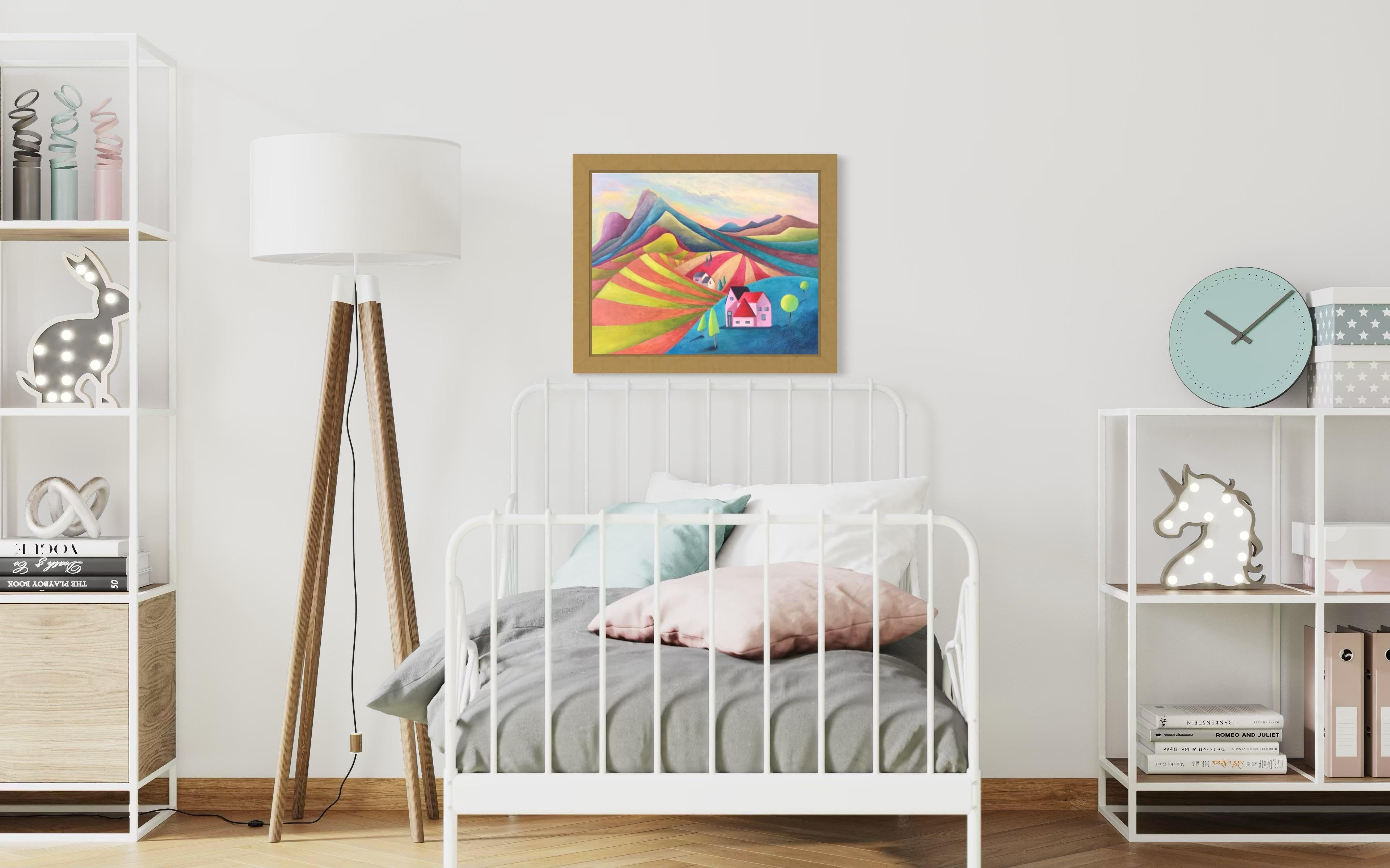 The painting is made in a modern style. The artist used high-quality materials in his work and work is the framed. Painting from the ecology and landscape series. The color harmony of the motif is suitable for any interior. The lines in the painting