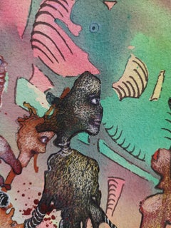 «Elections». Original futuristic painting . Acrylic on paper.