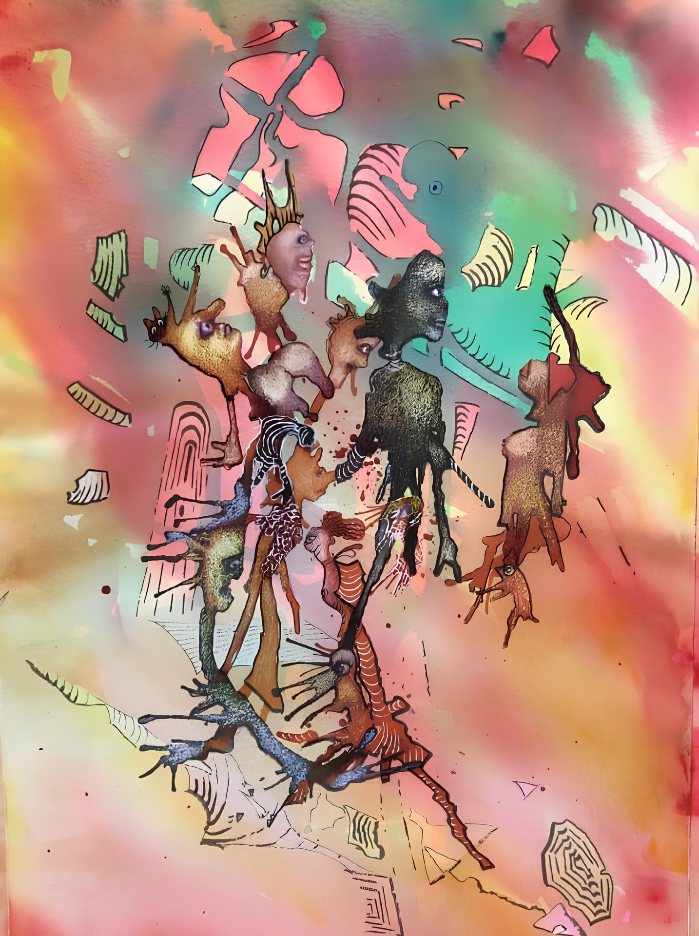 Abstract Painting de Sanne Bleka - "Elecciones". Pintura futurista original . Acrílico sobre papel.