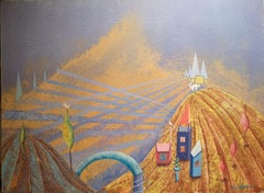 "Ghost mountain" Original futuristic landscape.Bright colours