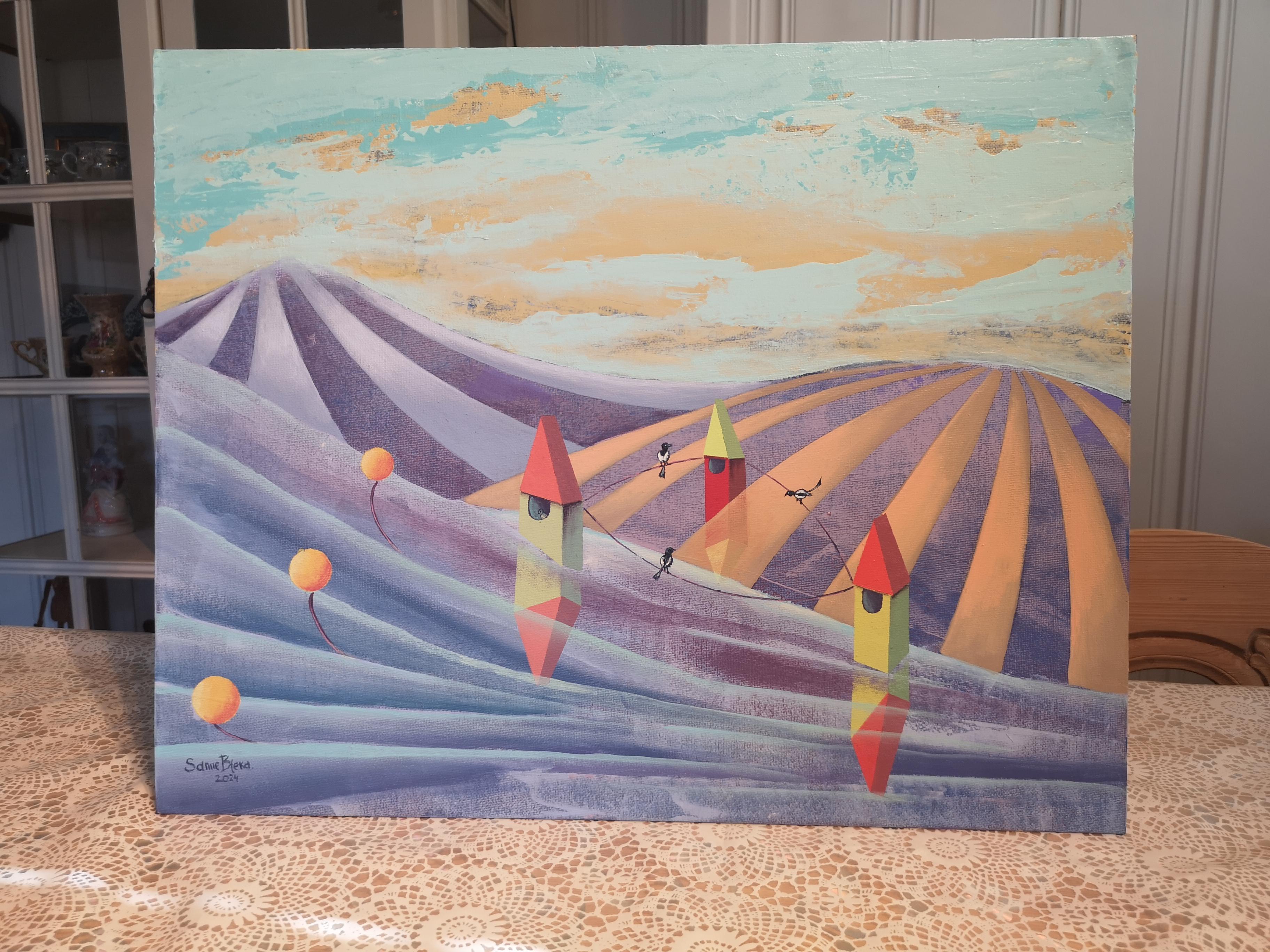 Meeting. Oil painting landscape, future, horizontal - Painting by Sanne Bleka