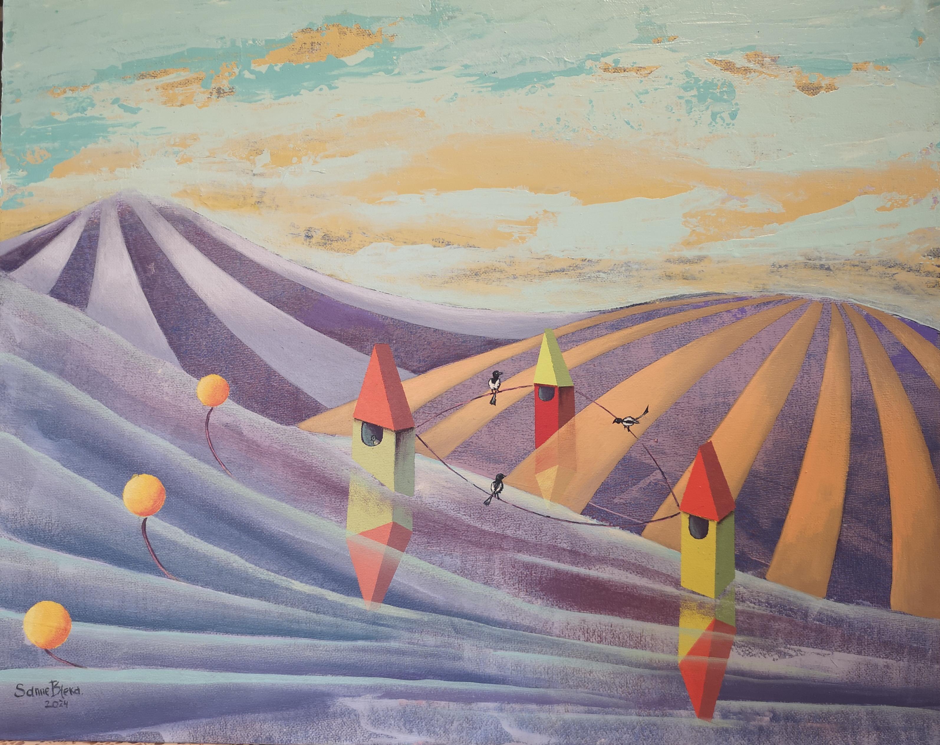 Meeting. Oil painting landscape, future, horizontal