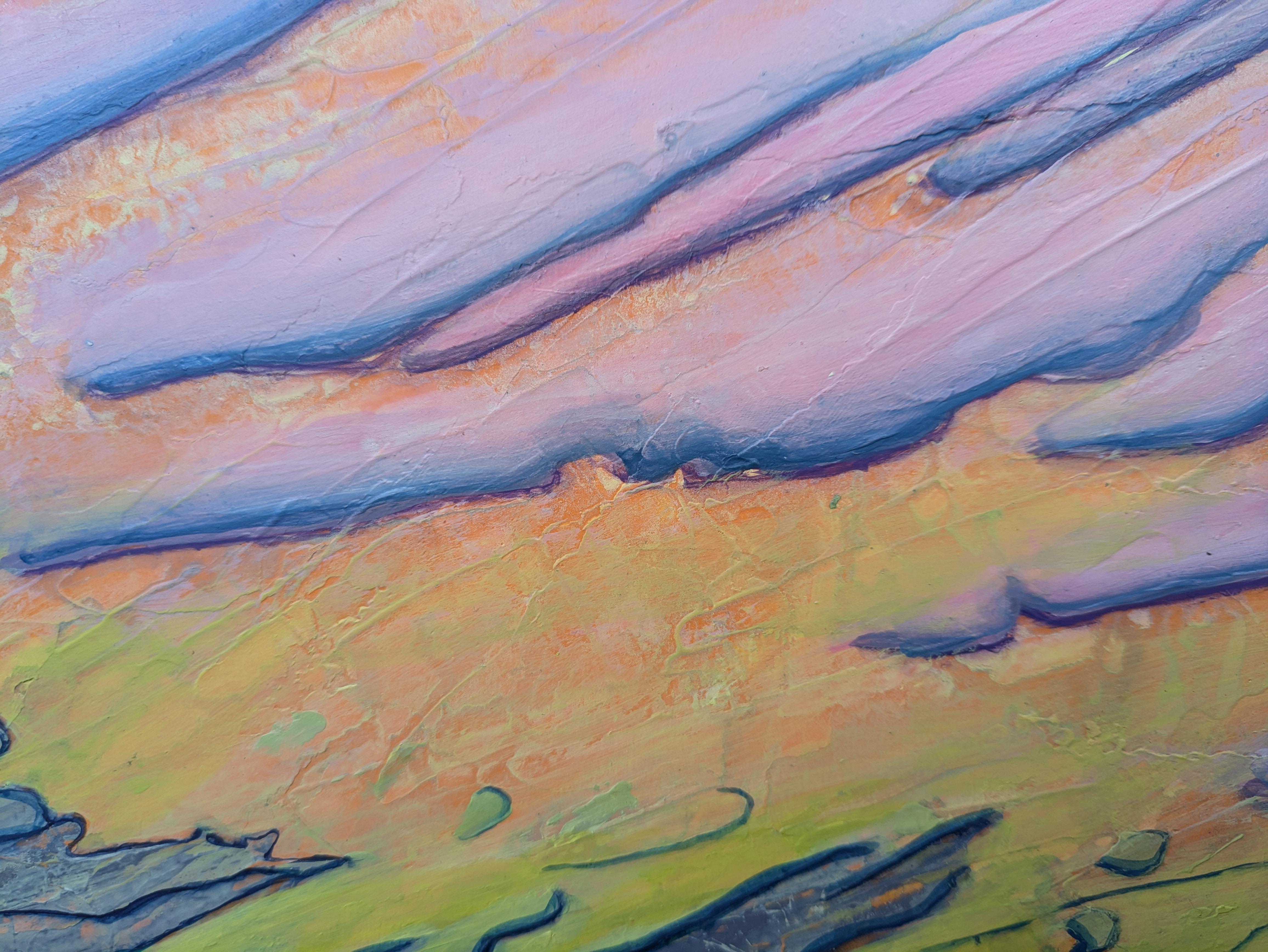 Der Morgen in den Bergen. Wind, Haus, Original, Farbe der Morgendämmerung, Öl, horizontal (Zeitgenössisch), Painting, von Sanne Bleka