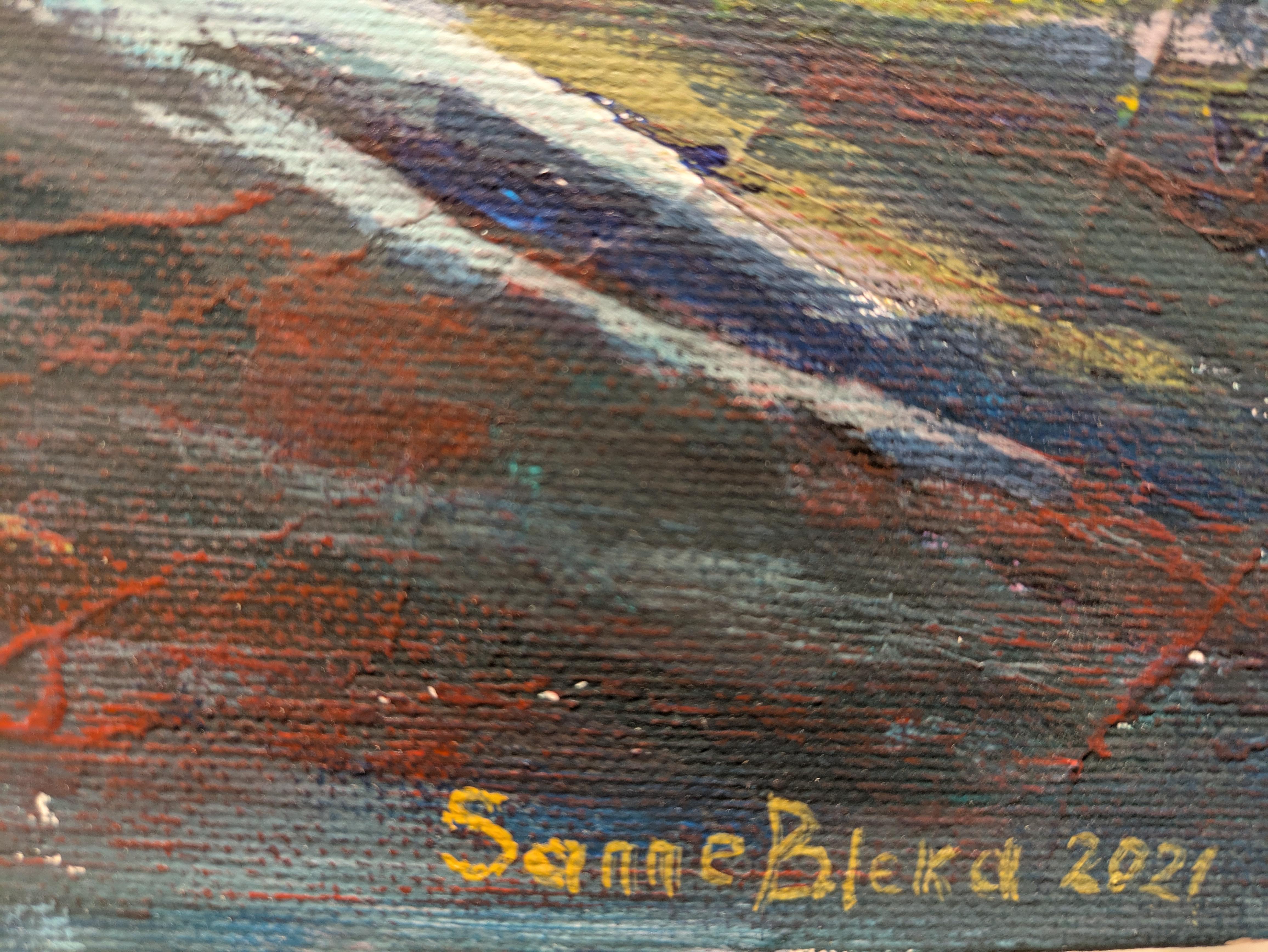 Montañas de Noruega. Horizontal, interior, azul, naturaleza, Bleka - Landscape Painting Gris de Sanne Bleka