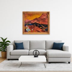 Stork in the mountains. Horizontal, medium size, mountains, impressionism