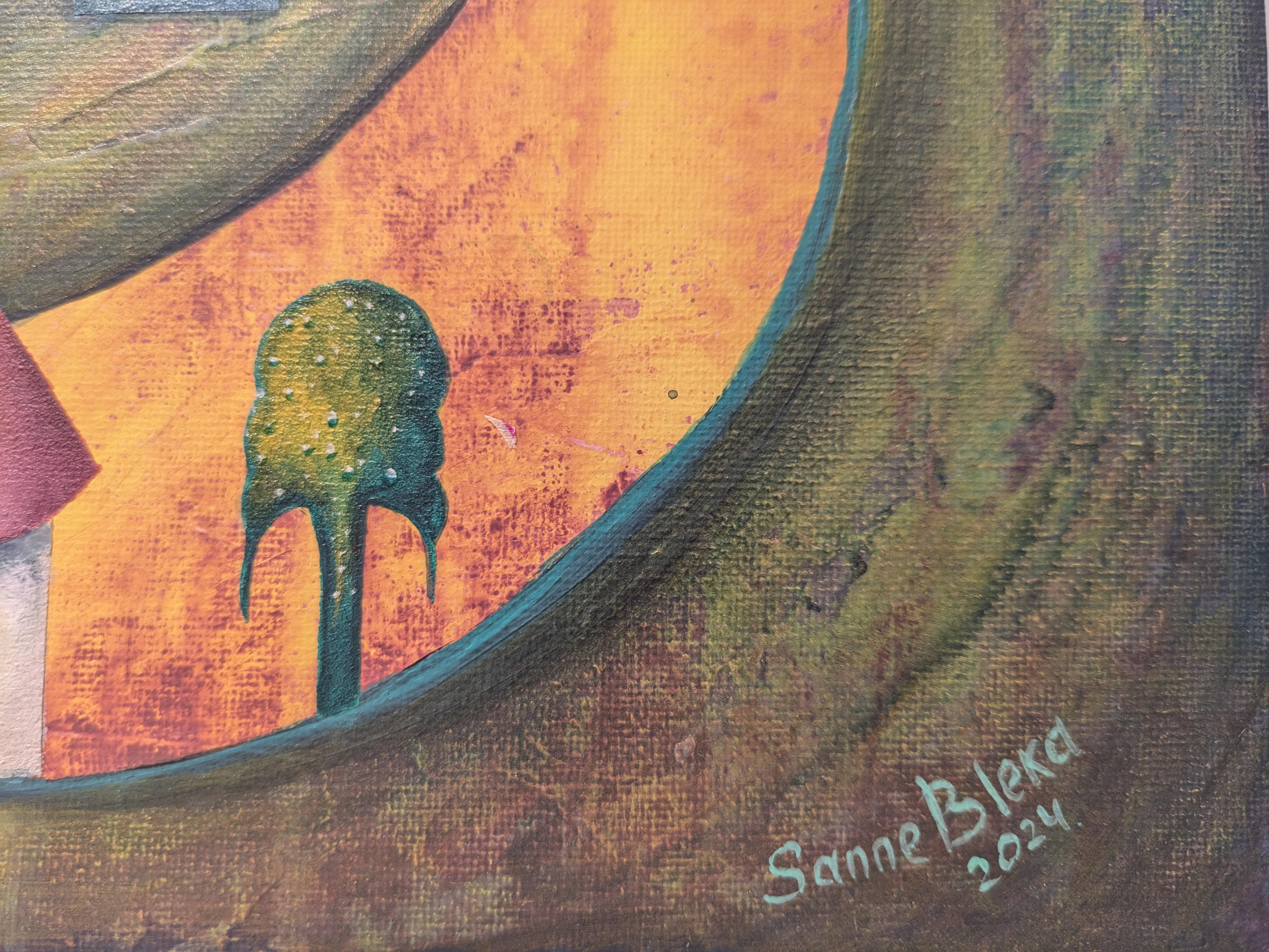 Un villaggio nel deserto. Contemporaneo, semi-astratto, paesaggio, orizzontale, olio - Painting Surrealismo di Sanne Bleka