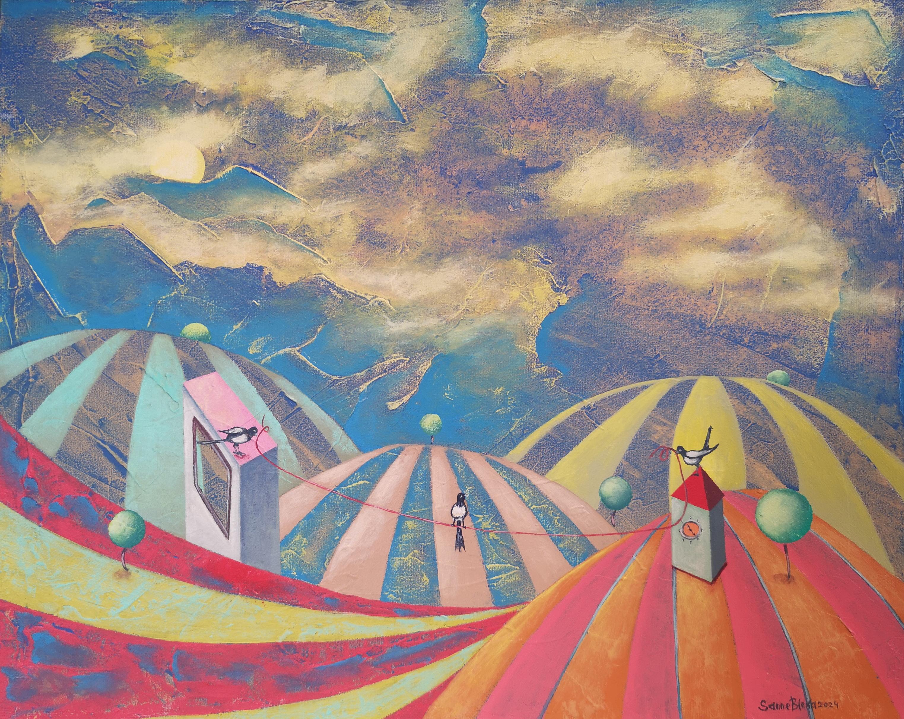 Sanne Bleka Abstract Painting - Waiting for summer, horizontal, abstract painting, landscape