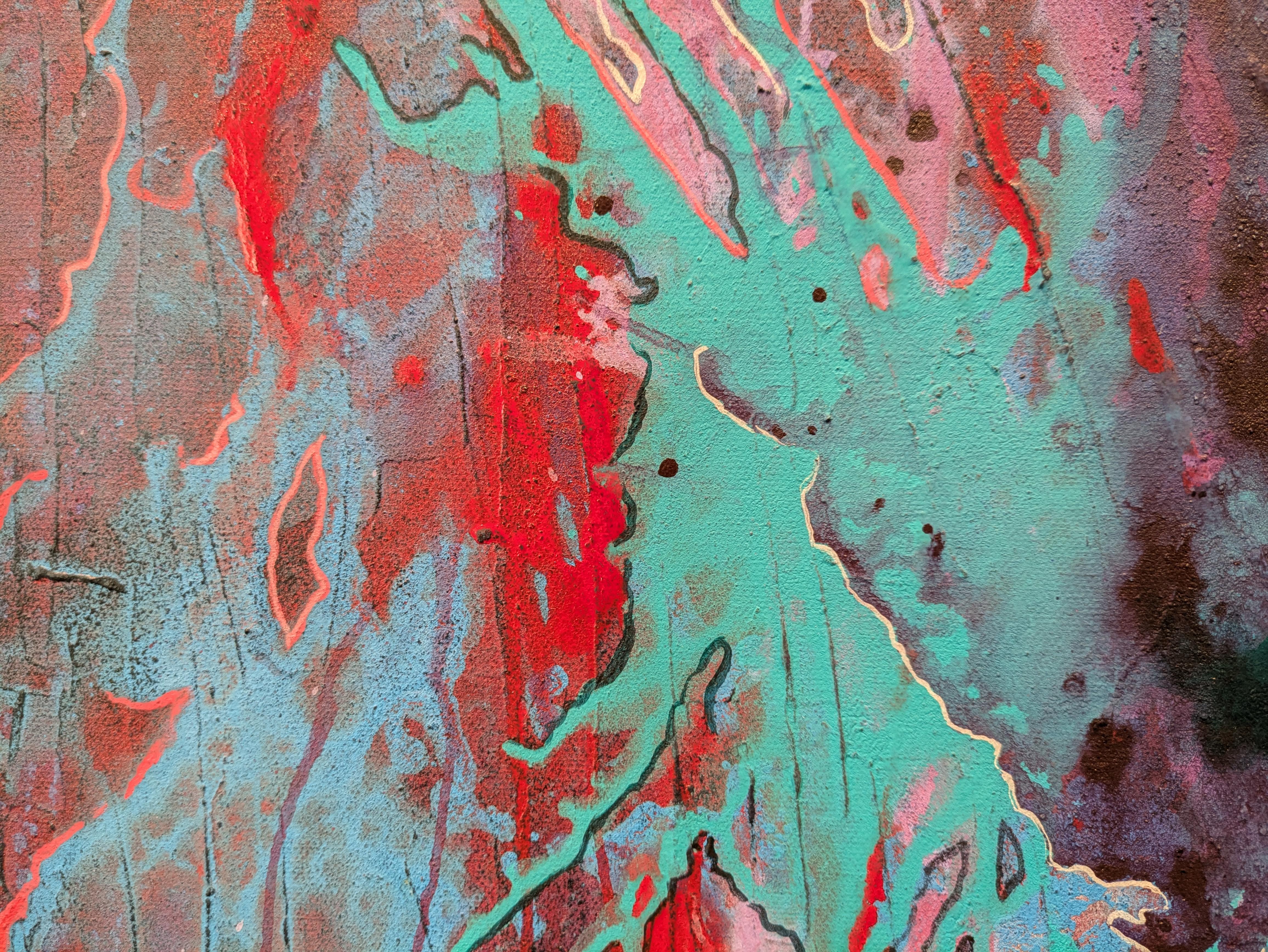 Beobachten. Sguare, lila, Augen, original, Bleka, Öl, Acryl – Painting von Sanne Bleka