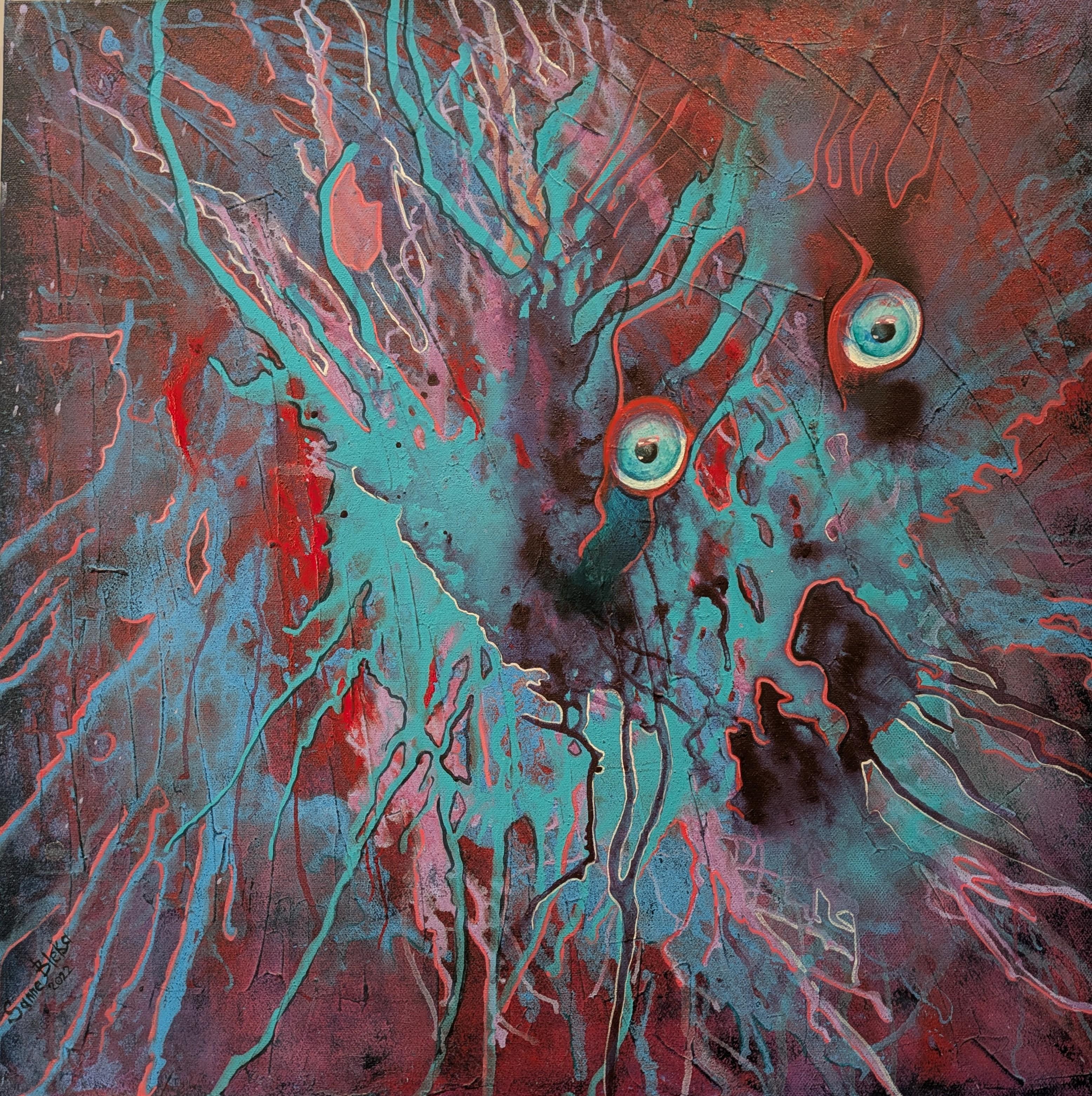 Watching. Sguare, purple, eyes, original, Bleka, oil, acrylic