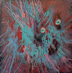 Watching. Sguare, purple, eyes, original, Bleka, oil, acrylic