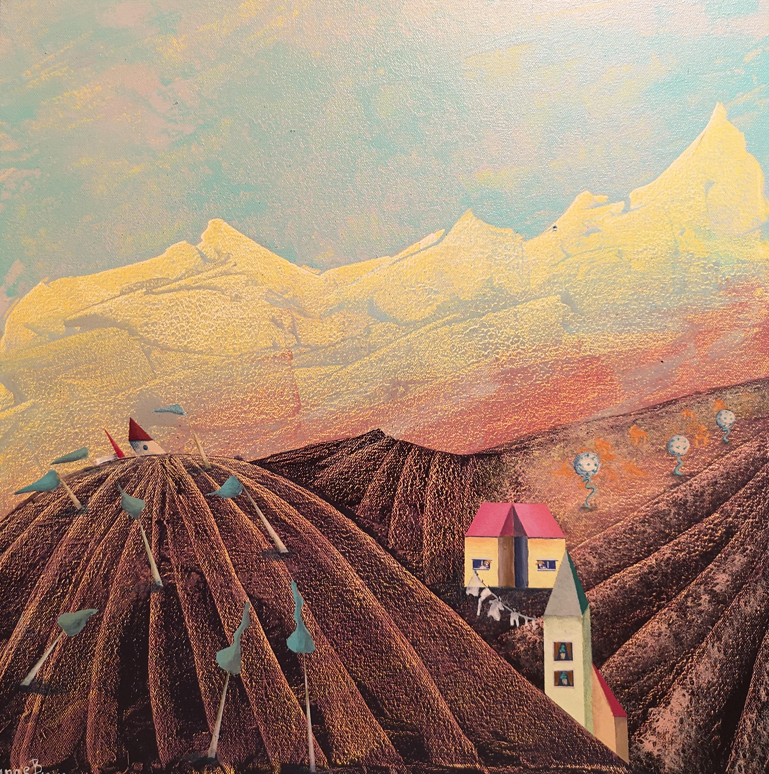 Viento en las montañas. Paisaje futurista - Painting de Sanne Bleka
