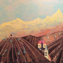 Wind in the Mountains: Futurist Landscape Painting, Oil on Canvas