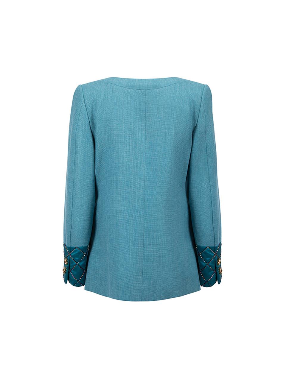 Blu Blazer doppiopetto con perline a quadri verde acqua di Sanne taglia M. in vendita
