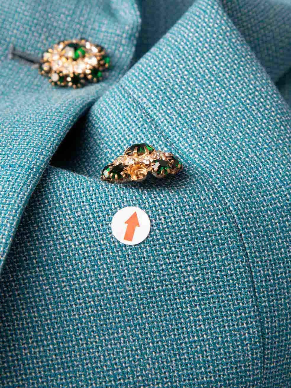 Blazer doppiopetto con perline a quadri verde acqua di Sanne taglia M. In condizioni buone in vendita a London, GB