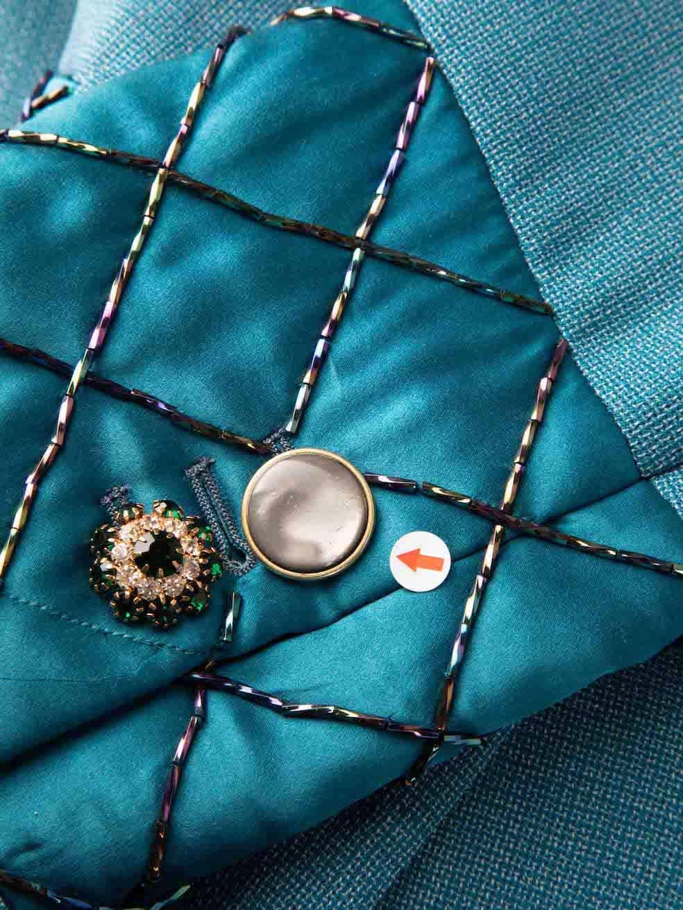 Donna Blazer doppiopetto con perline a quadri verde acqua di Sanne taglia M. in vendita