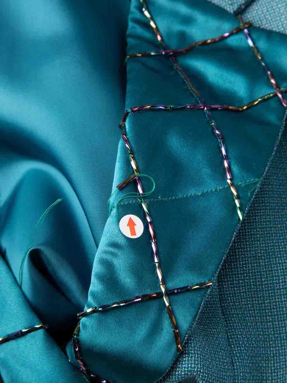Blazer doppiopetto con perline a quadri verde acqua di Sanne taglia M. in vendita 1