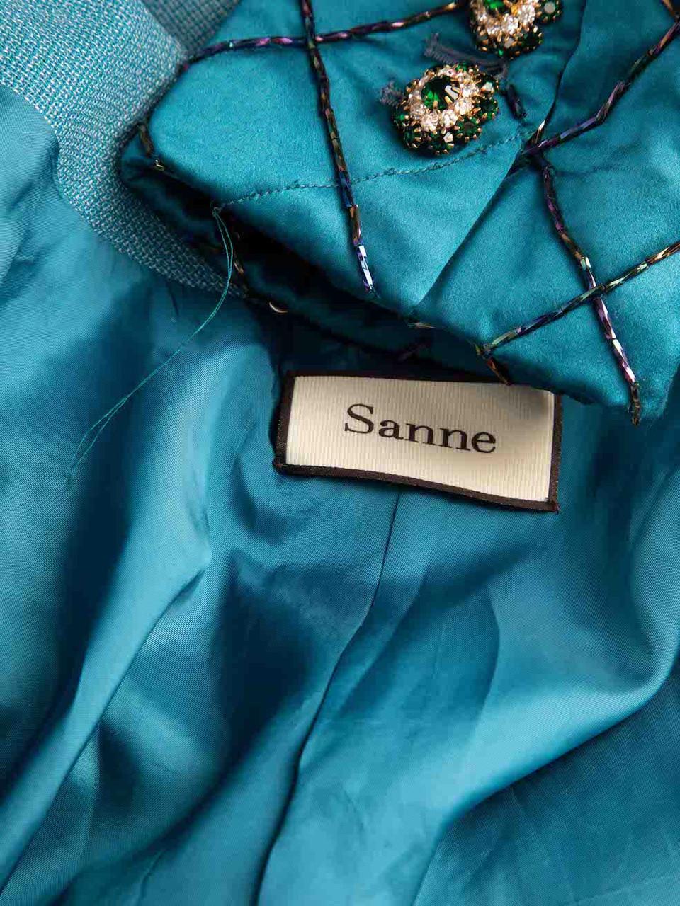 Blazer doppiopetto con perline a quadri verde acqua di Sanne taglia M. in vendita 2