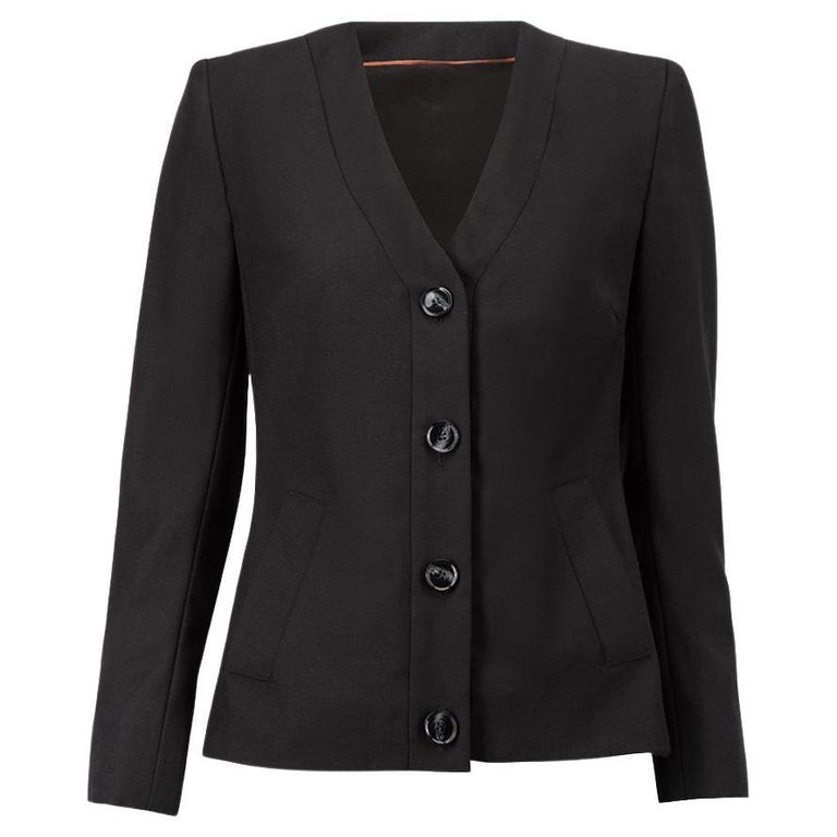 Sanne Women's Black Button Up Collarless Blazer For Sale at 1stDibs