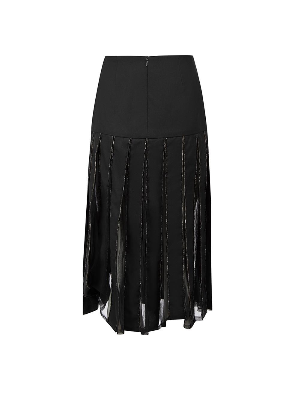 Sanne Women's Black Sheer Beads Accent Pleated Skirt In Good Condition For Sale In London, GB