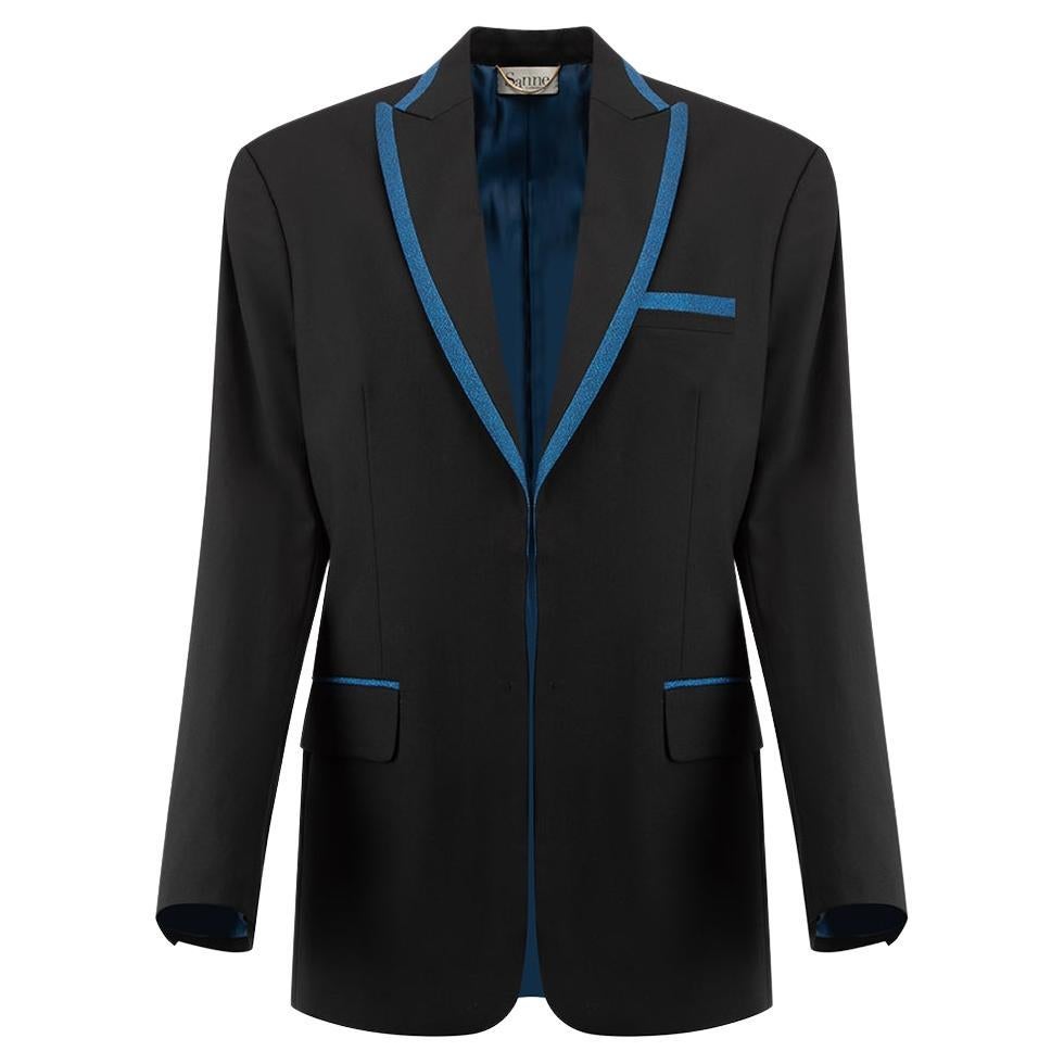 Sanne - Blazer noir avec bordure bleu métallique pour femme en vente