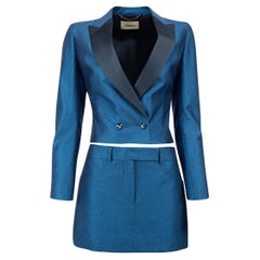 Sanne Women's Blue Glitter Cropped Blazer & Mini Skirt Set