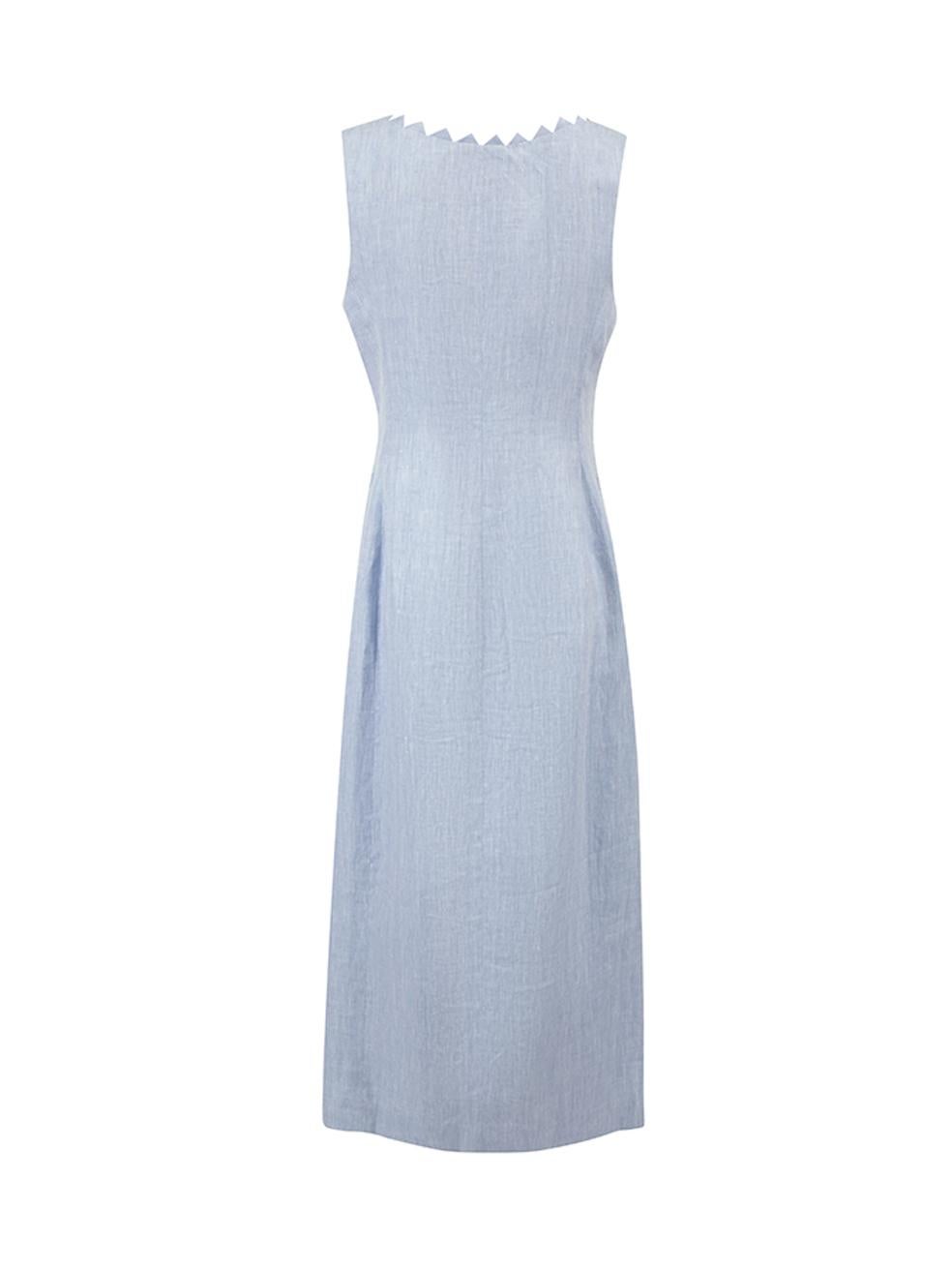 Sanne Women's Blue Herringbone Geometric Accent Dress In Good Condition In London, GB