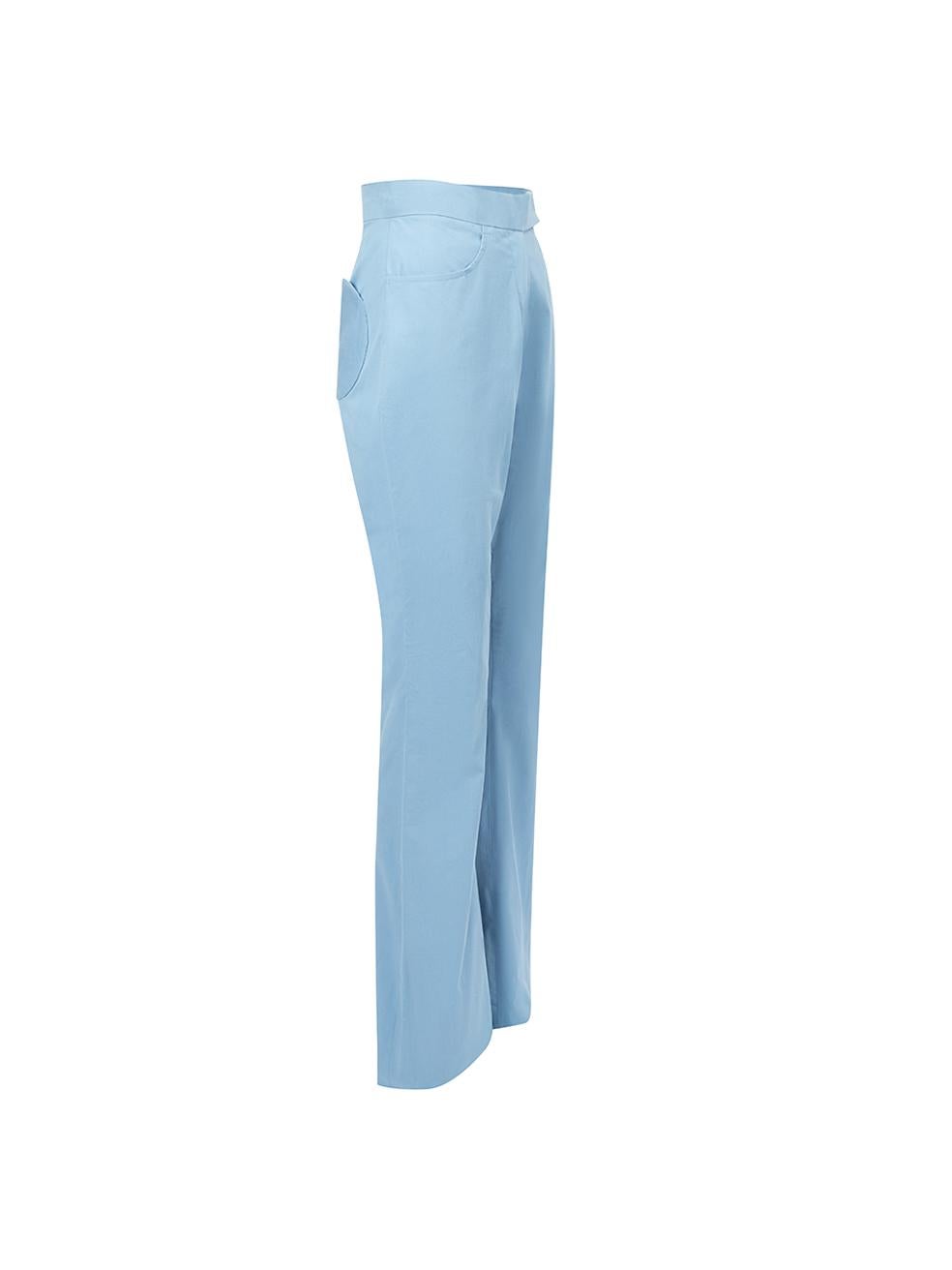CONDITION is Very good. Minimal wear to trousers is evident. Minimal wear to the outer fabric at the bottom of trousers on this used Sanne designer sample item. 
 
 Details
  Designer sample item
 Blue
 Cotton
 Flared long trousers
 High rise
 Front