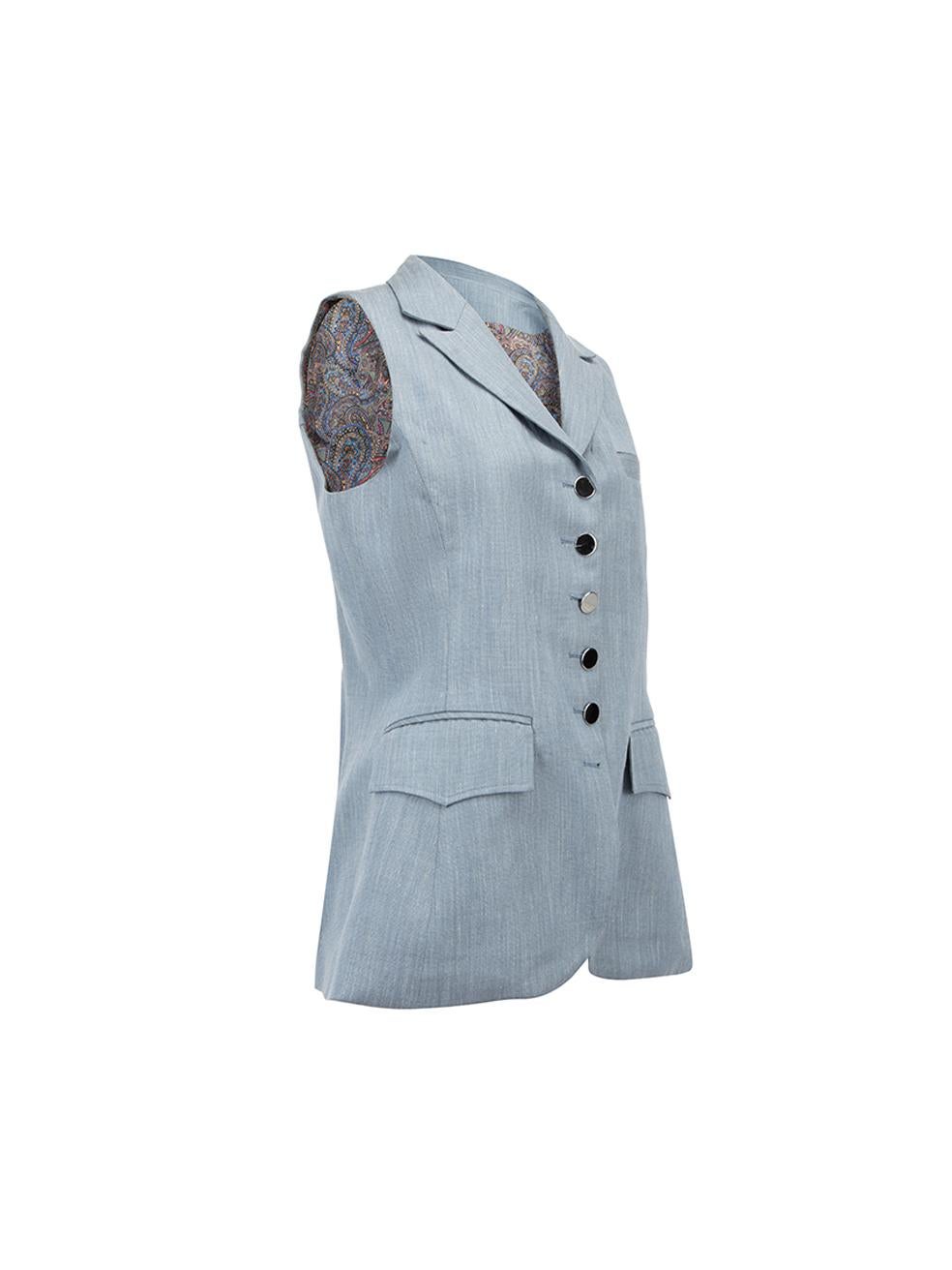 CONDITION is Very good. Hardly any visible wear to jacket is evident on this Sanne designer sample item. Please note that this item does not have brand label.
 
 Details
  Designer sample item
 Blue
 Wool
 Hip length waistcoat
 Front button up