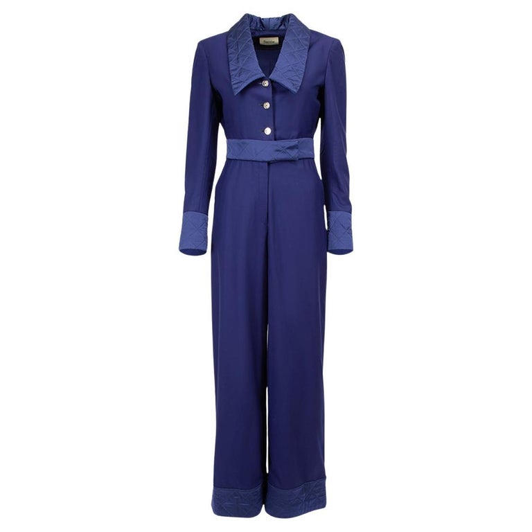 Sanne Women's Blue Quilted Panel Long Sleeve Jumpsuit For Sale at 1stDibs